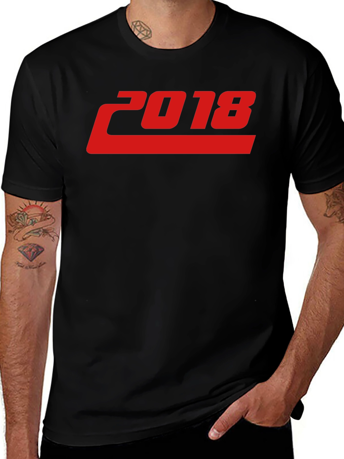 2018 Graphic Print Black T-Shirt