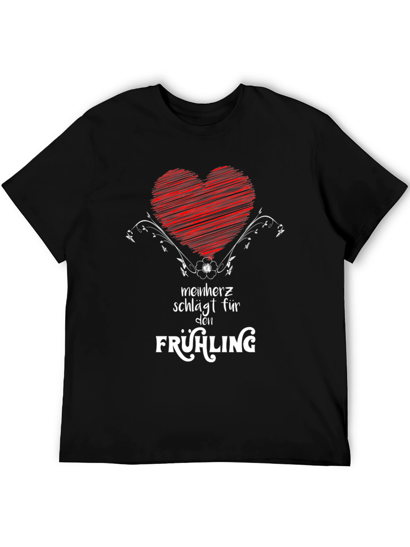 Mens Black T-Shirt with Heart & Spring Graphic