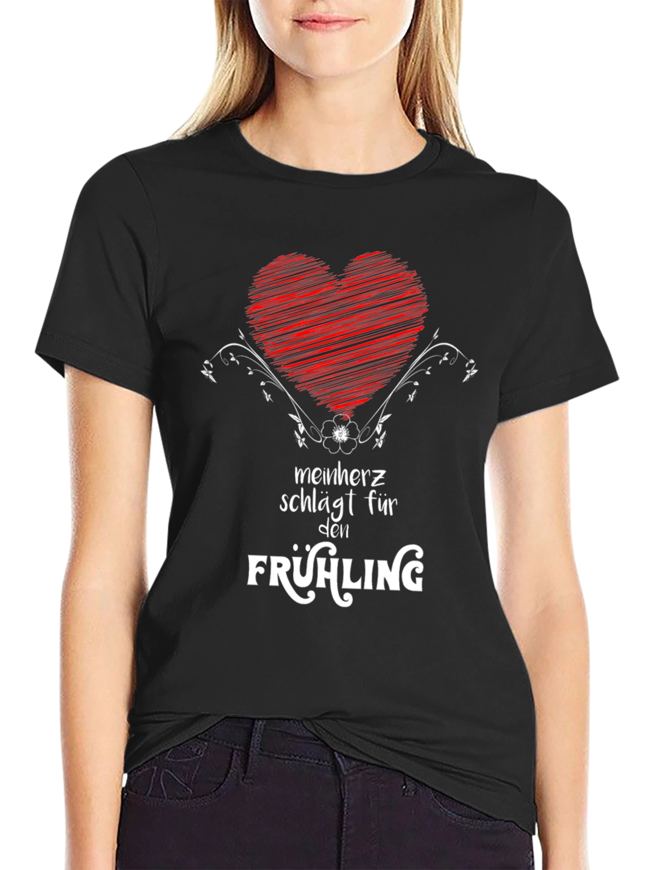 Mens Black T-Shirt with Heart & Spring Graphic