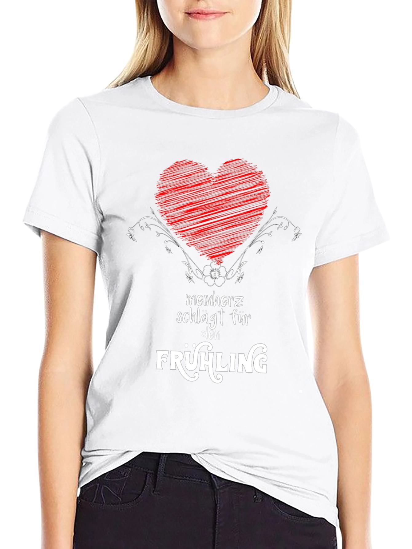 Mens Black T-Shirt with Heart & Spring Graphic