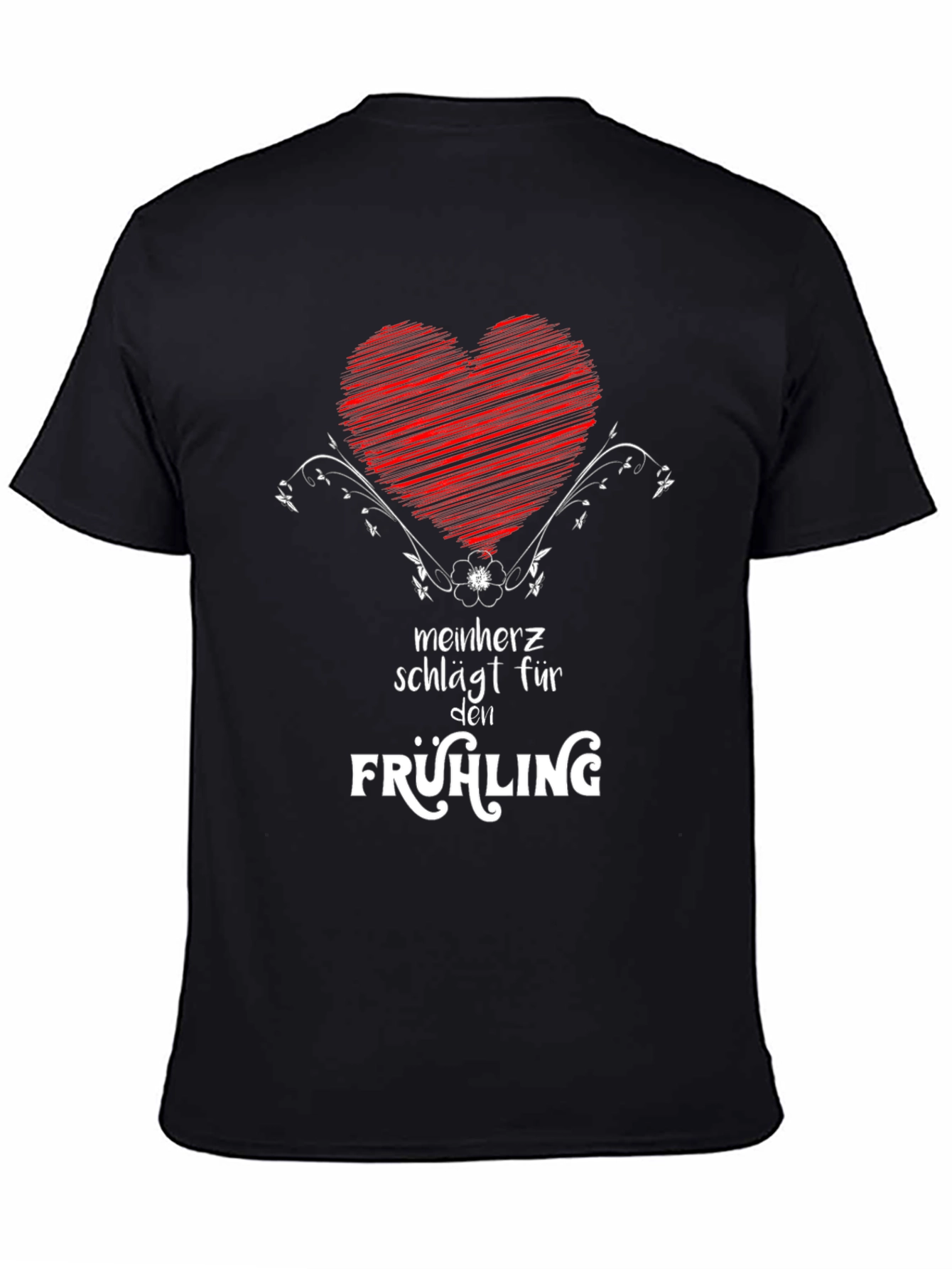 Mens Black T-Shirt with Heart & Spring Graphic