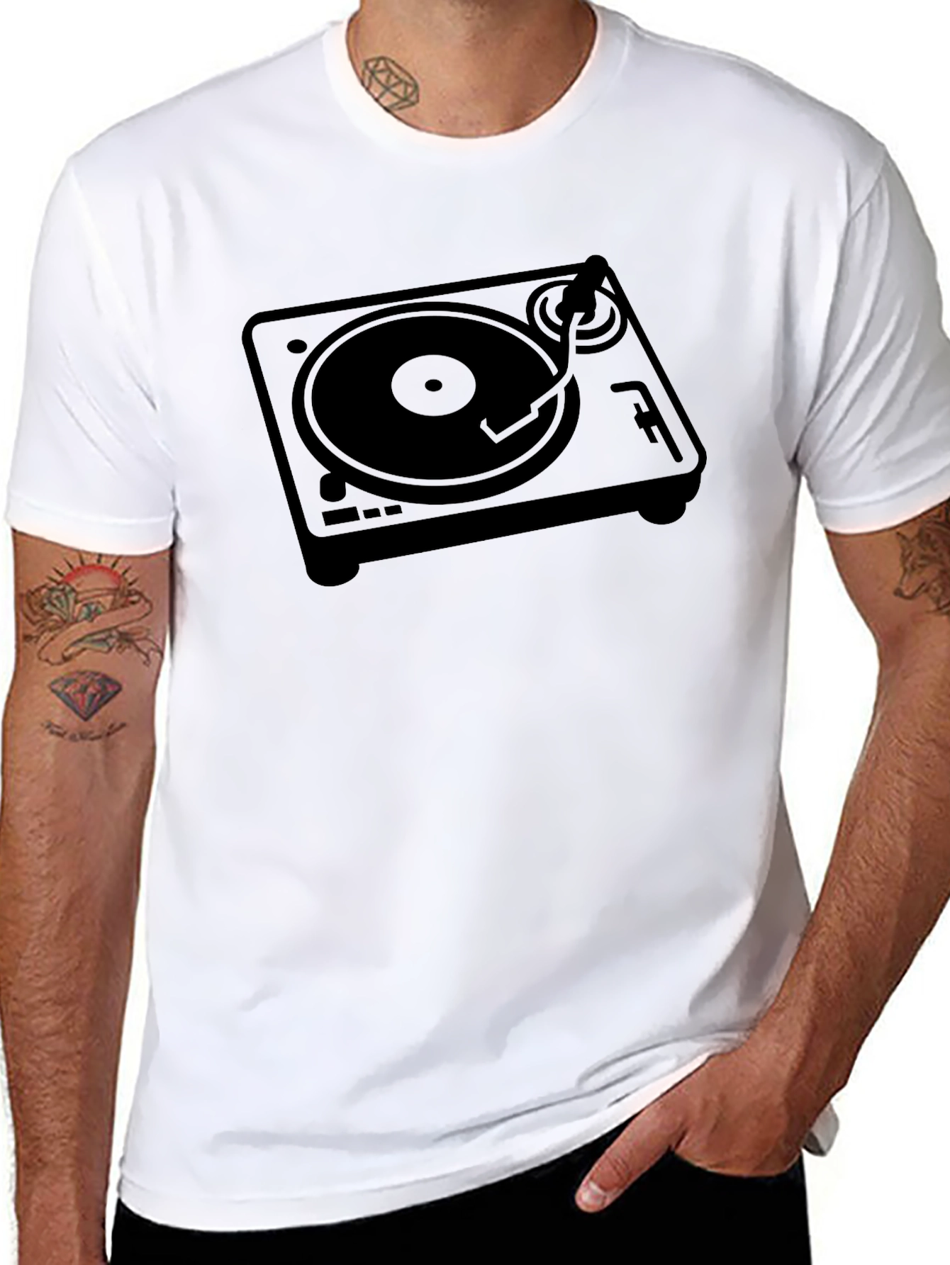 Retro Turntable Graphic Tee - Black DJ Shirt