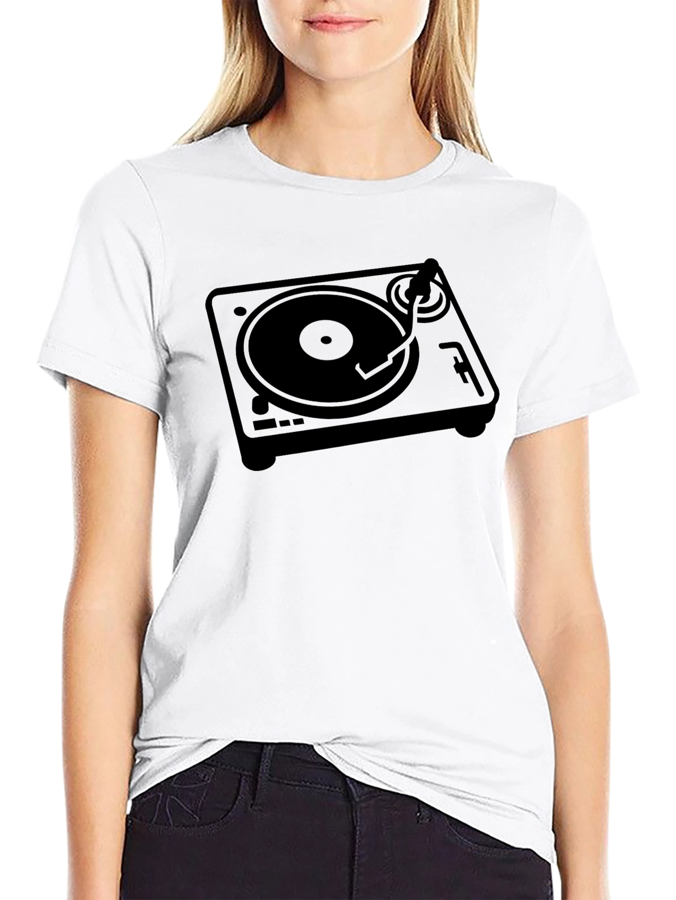 Retro Turntable Graphic Tee - Black DJ Shirt