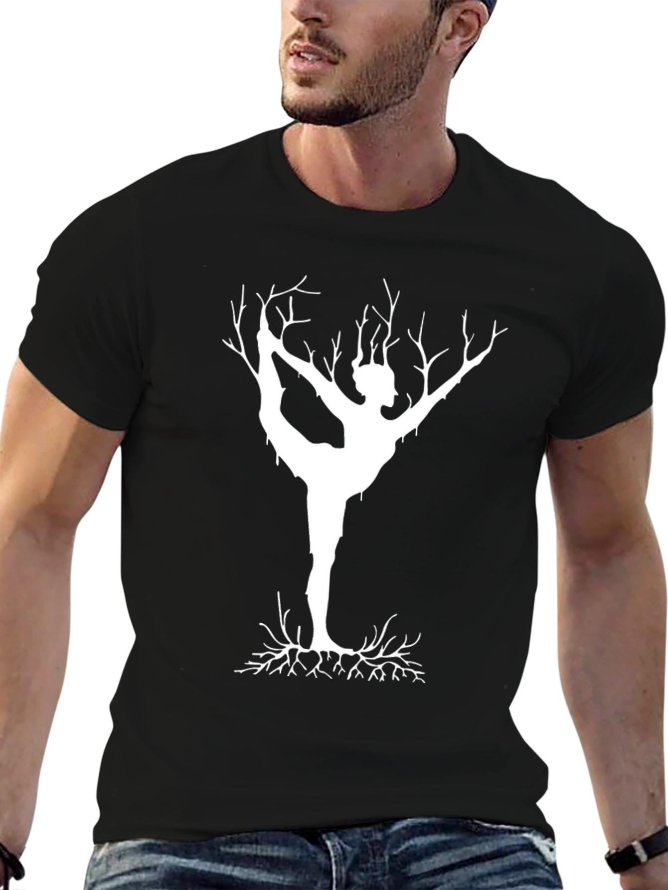 Yoga Tree Graphic Tee - Unique Black Cotton Shirt
