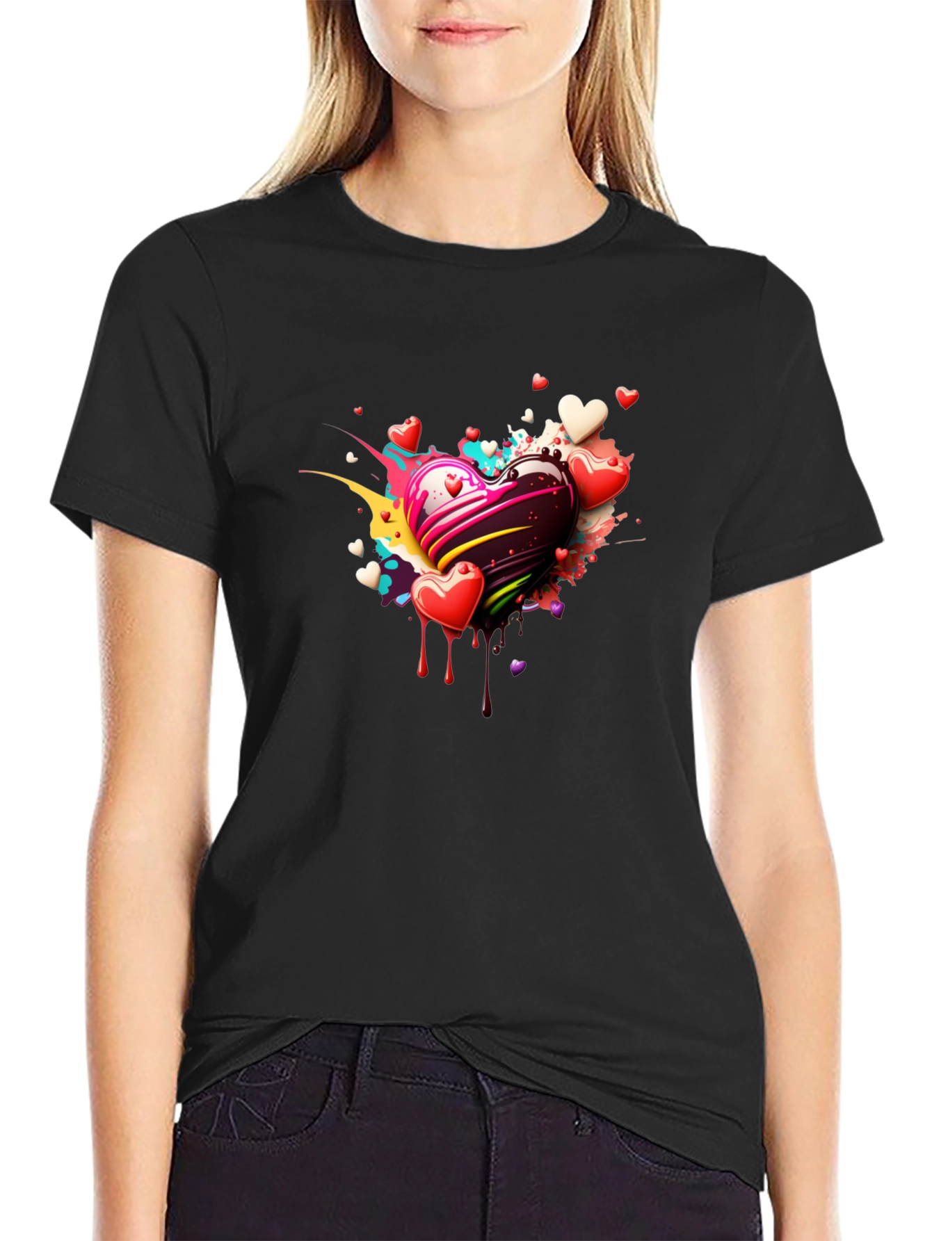 Heart Splash Black T-Shirt
