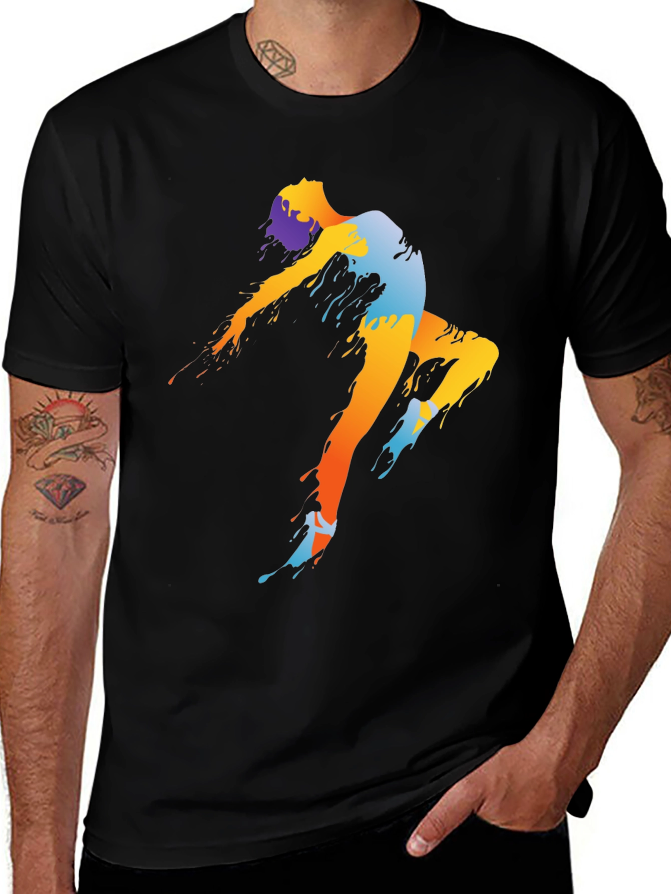 Abstract Dancer Graphic Tee - Black Cotton Shirt