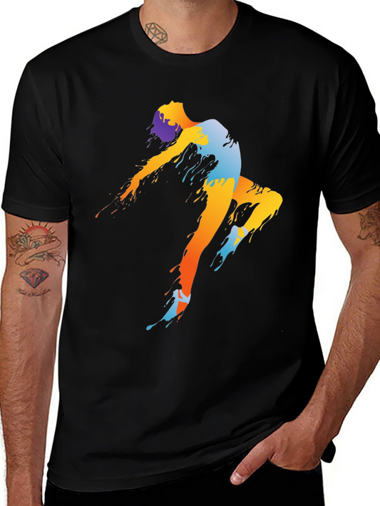 Abstract Dancer Graphic Tee - Black Cotton Shirt