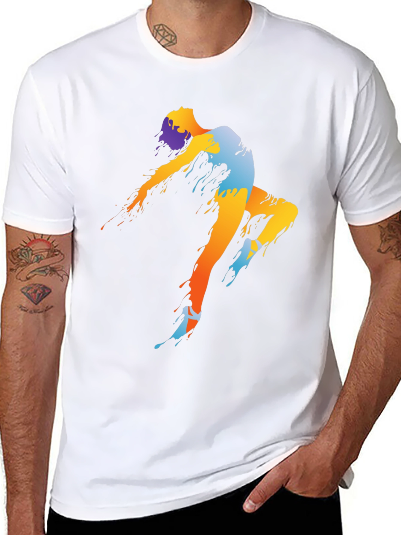 Abstract Dancer Graphic Tee - Black Cotton Shirt
