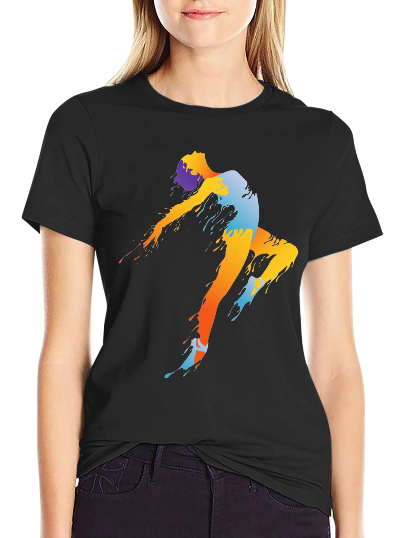 Abstract Dancer Graphic Tee - Black Cotton Shirt