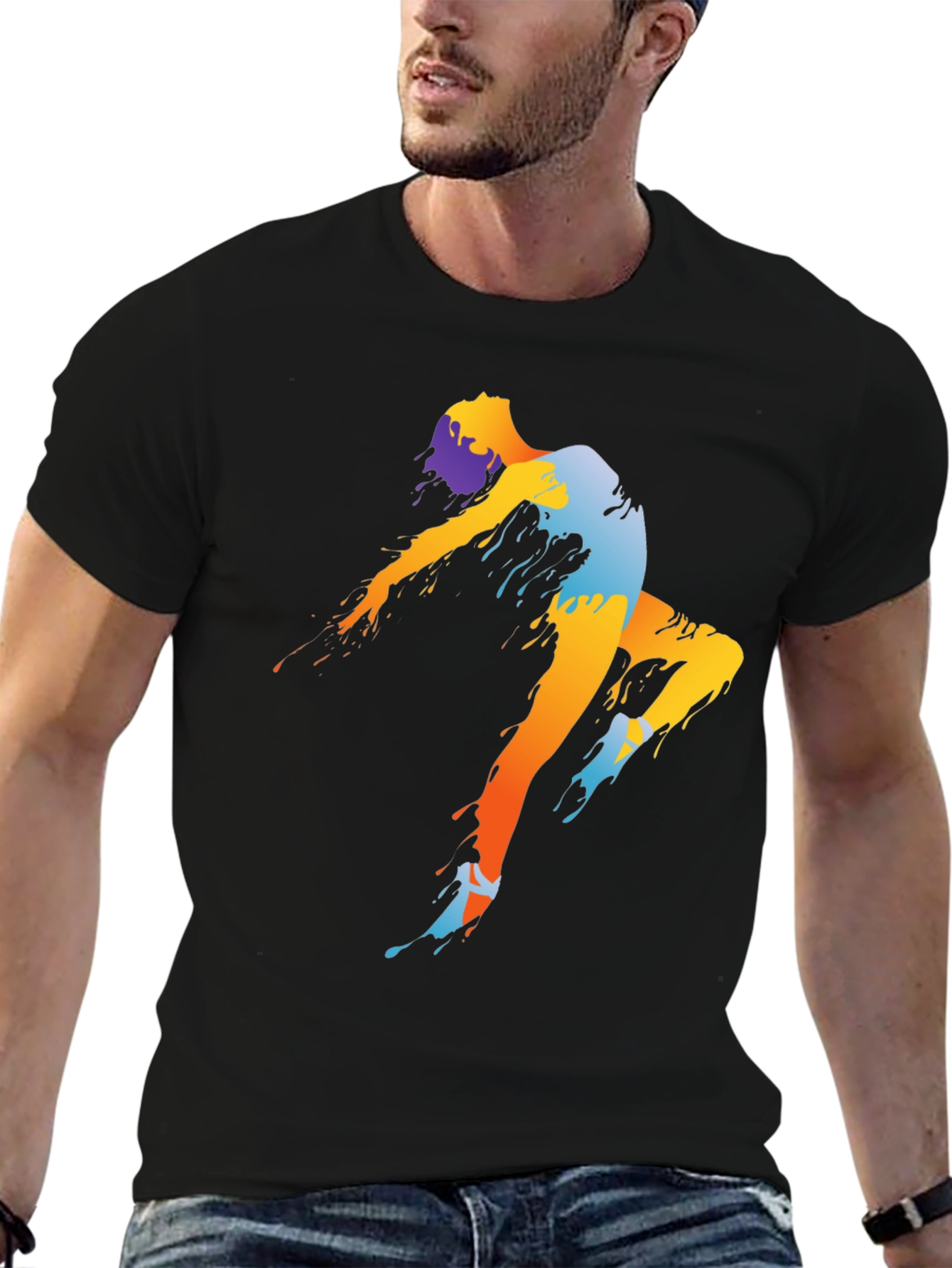 Abstract Dancer Graphic Tee - Black Cotton Shirt