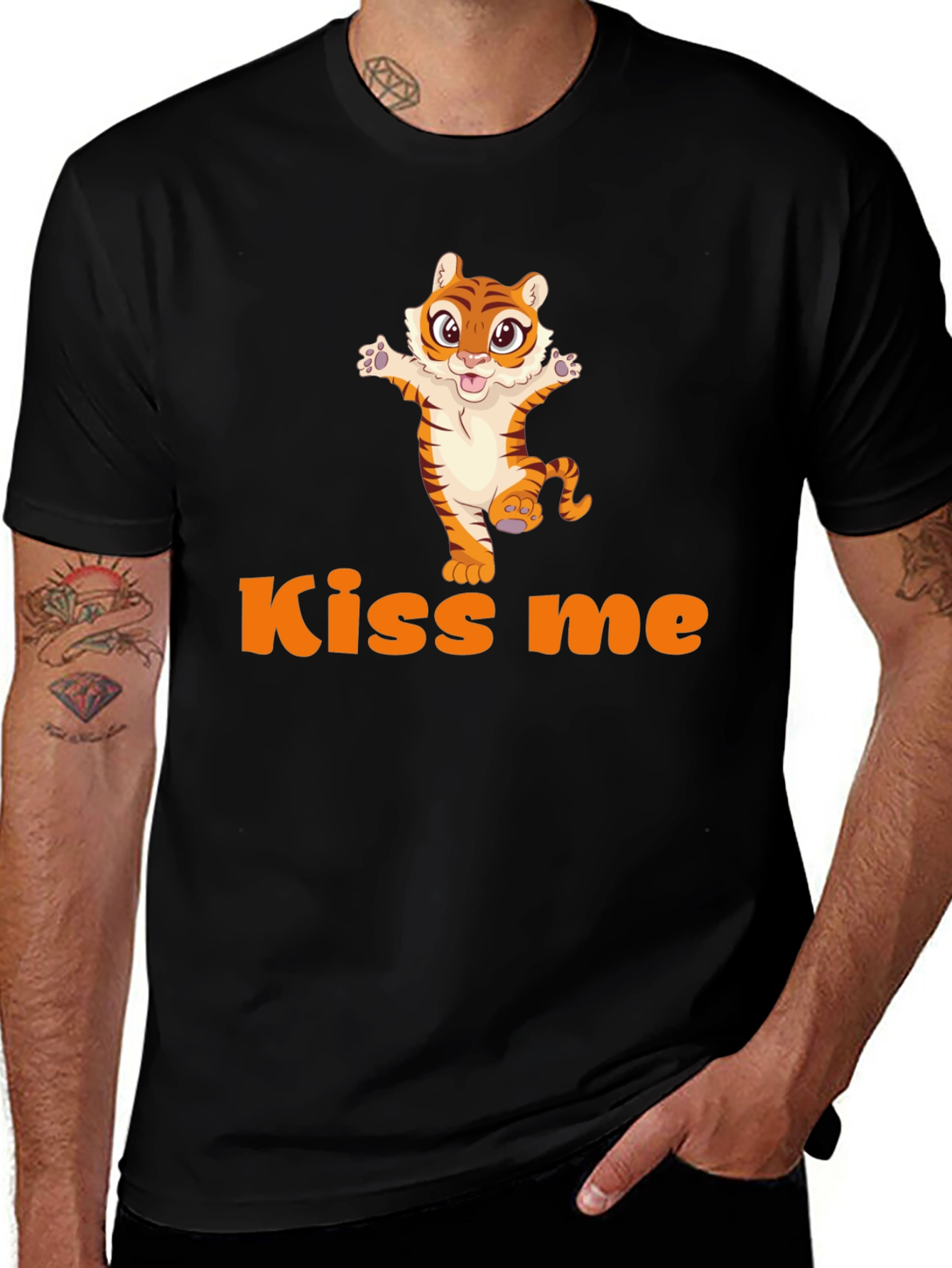 Kiss Me Tiger Graphic Tee - Cute Animal Design