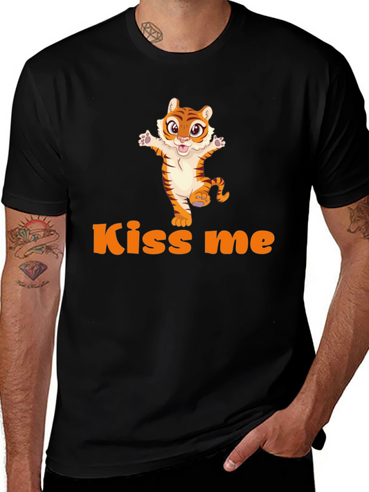 Kiss Me Tiger Graphic Tee - Cute Animal Design