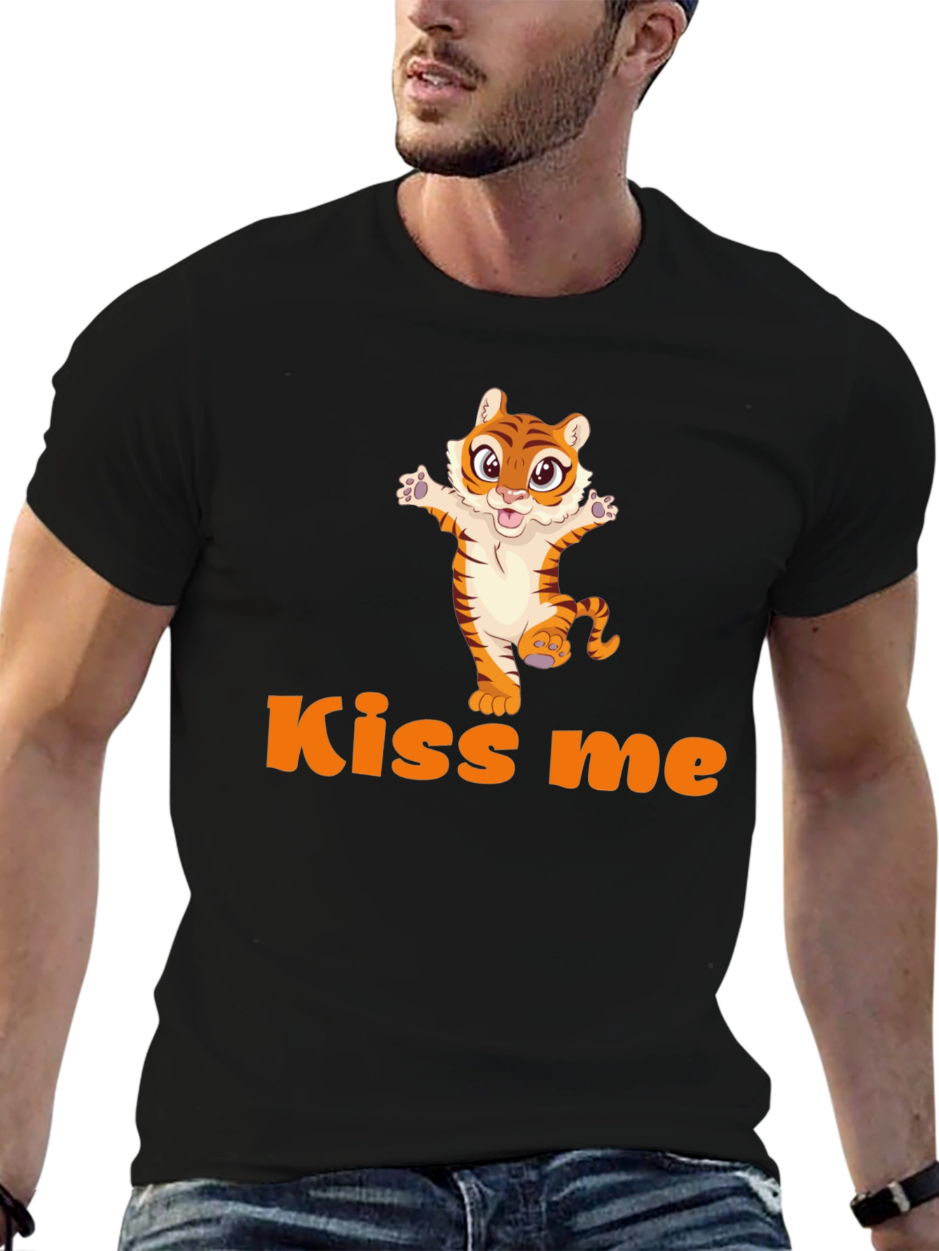 Kiss Me Tiger Graphic Tee - Cute Animal Design