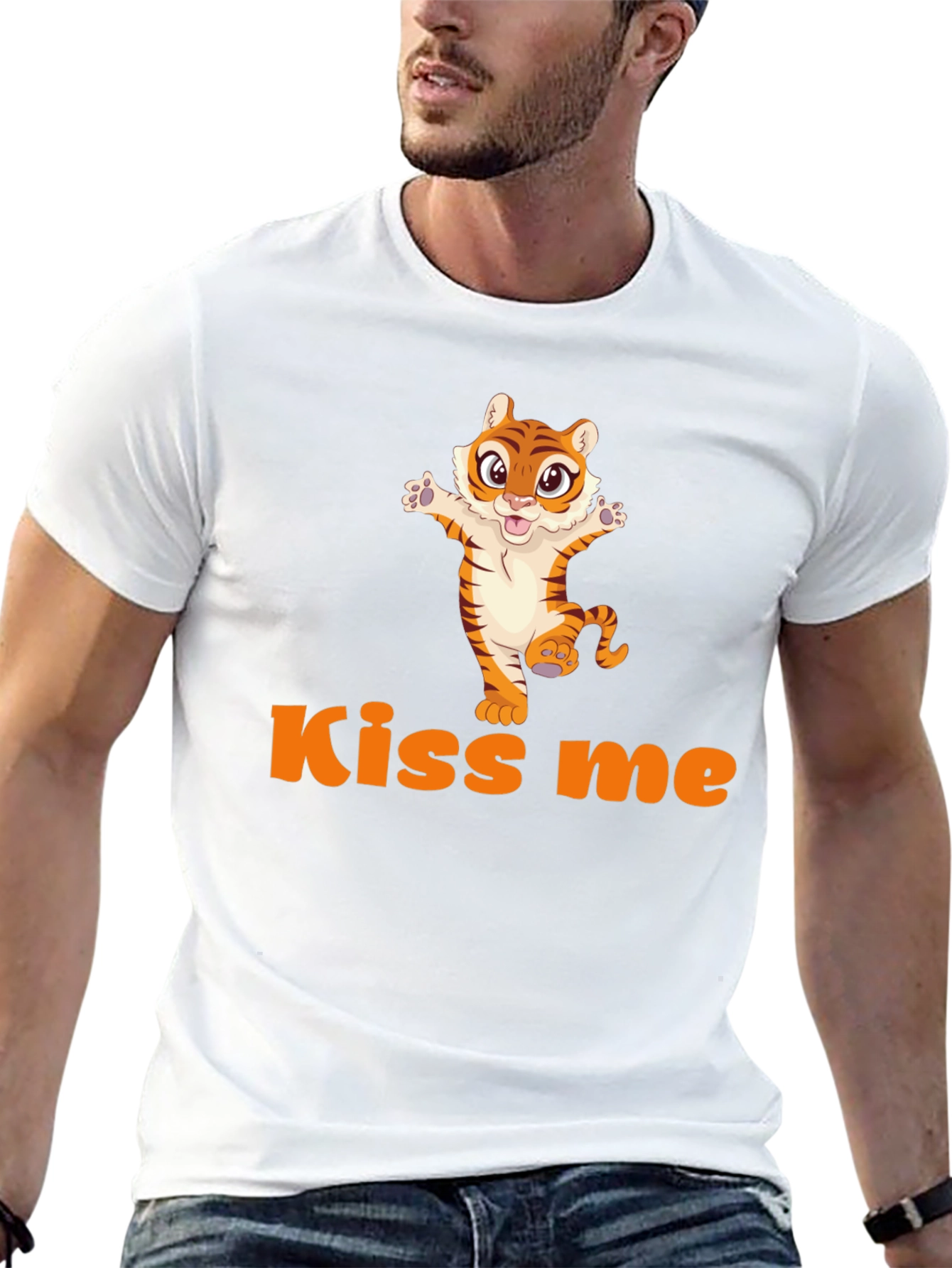 Kiss Me Tiger Graphic Tee - Cute Animal Design