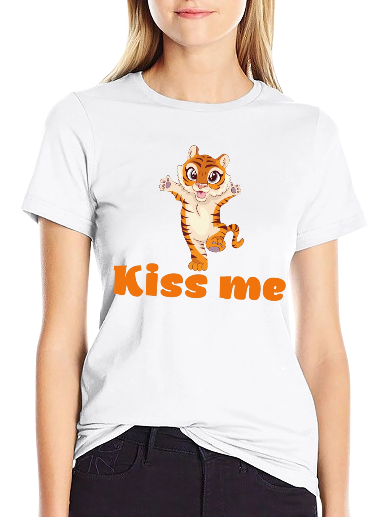 Kiss Me Tiger Graphic Tee - Cute Animal Design
