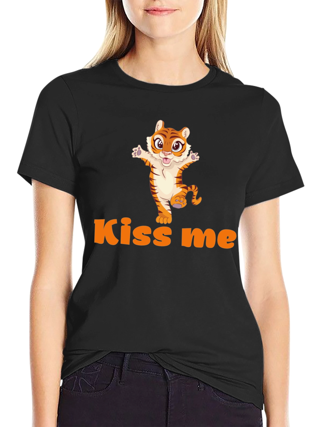 Kiss Me Tiger Graphic Tee - Cute Animal Design