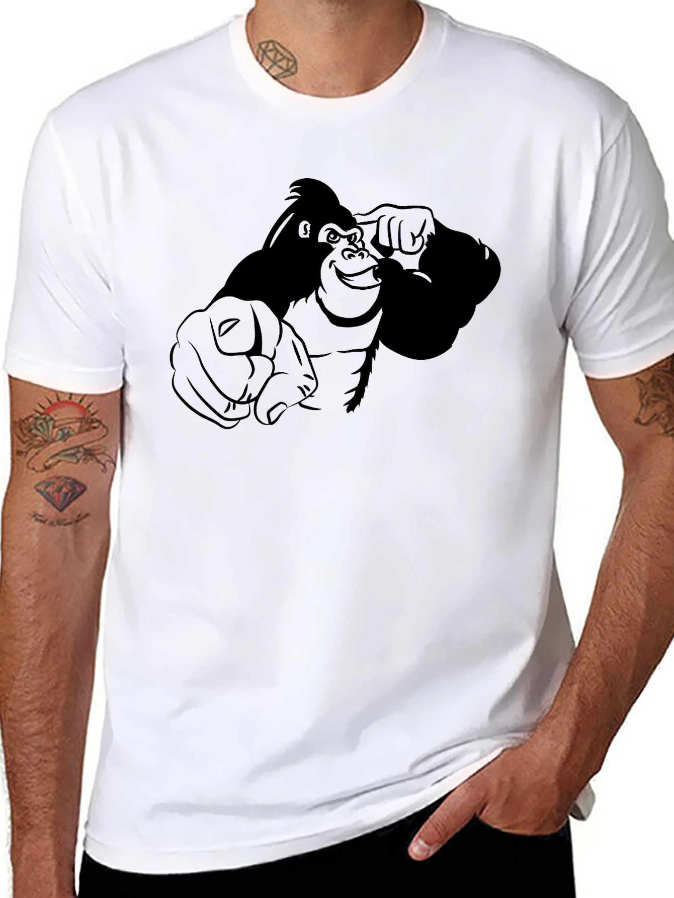 Pointing Gorilla Graphic Tee - Black Cotton Blend