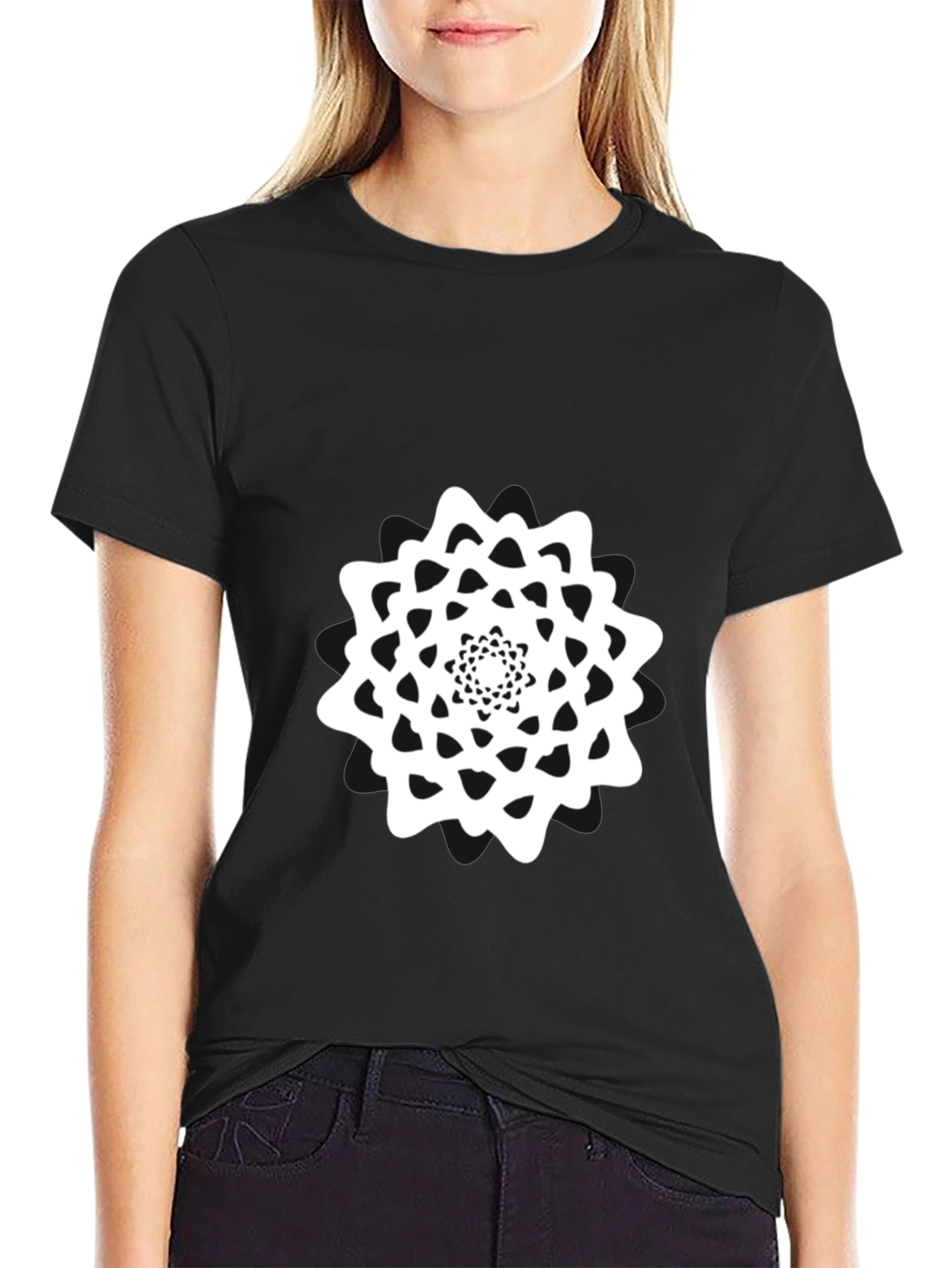 Abstract Mandala Graphic Tee - Black