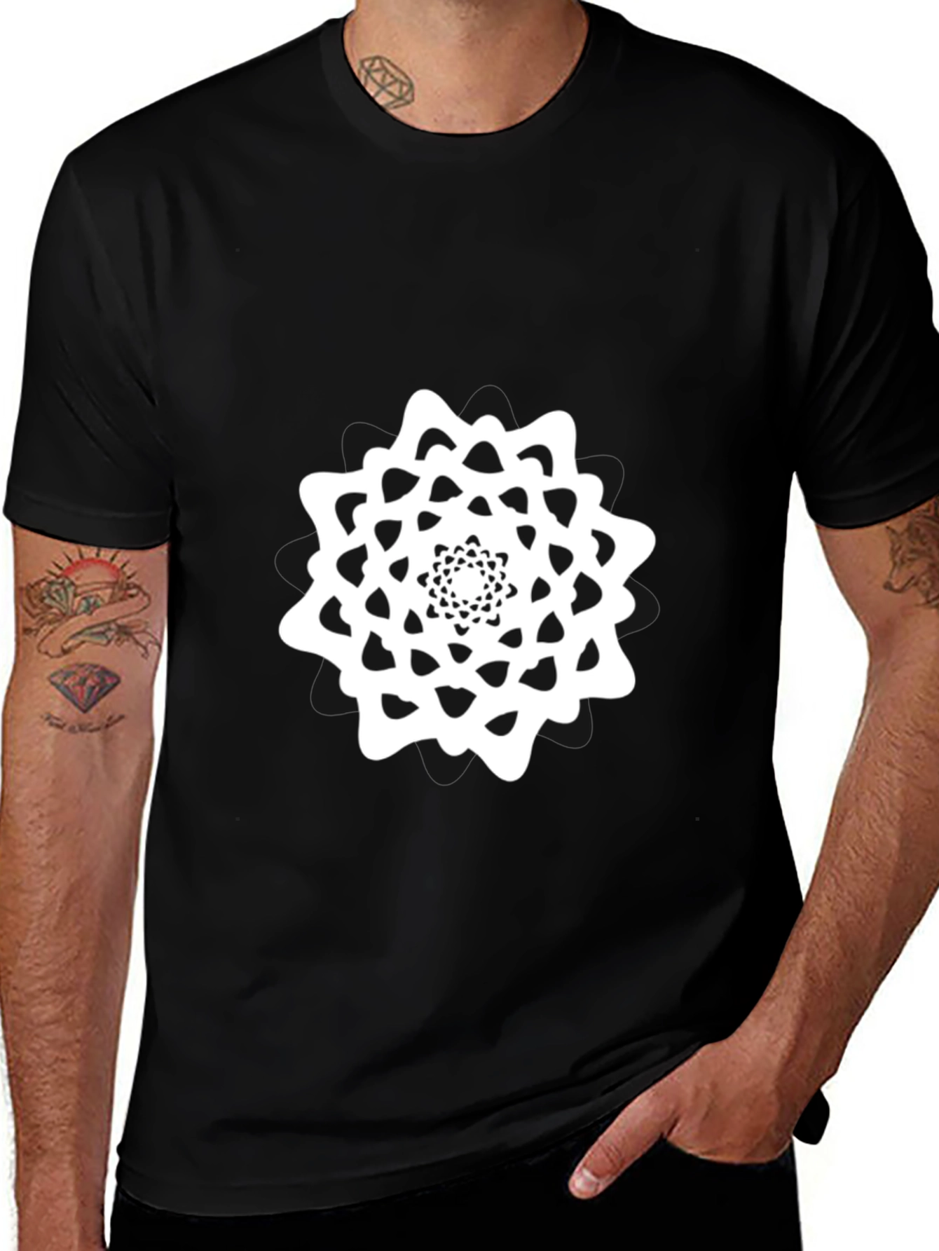 Abstract Mandala Graphic Tee - Black