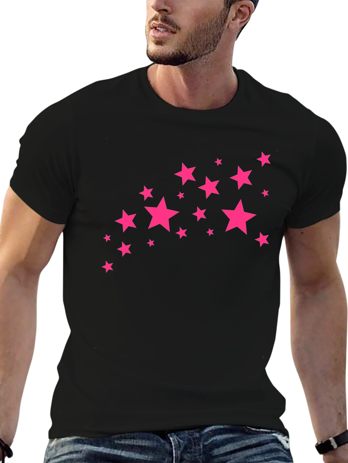 Stylish Black Tee with Pink Star Design