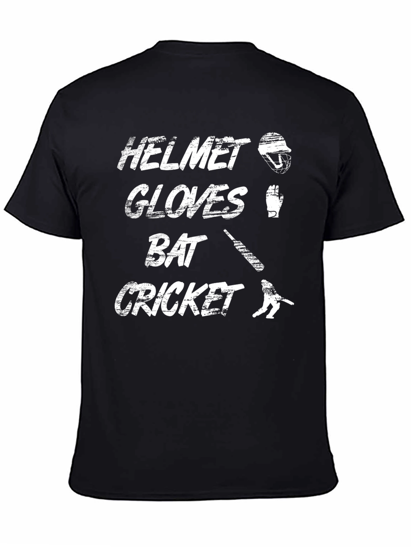 Cricket Helmet Gloves Bat Black T-Shirt