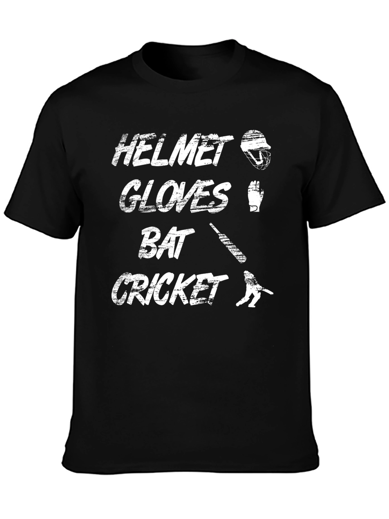 Cricket Helmet Gloves Bat Black T-Shirt