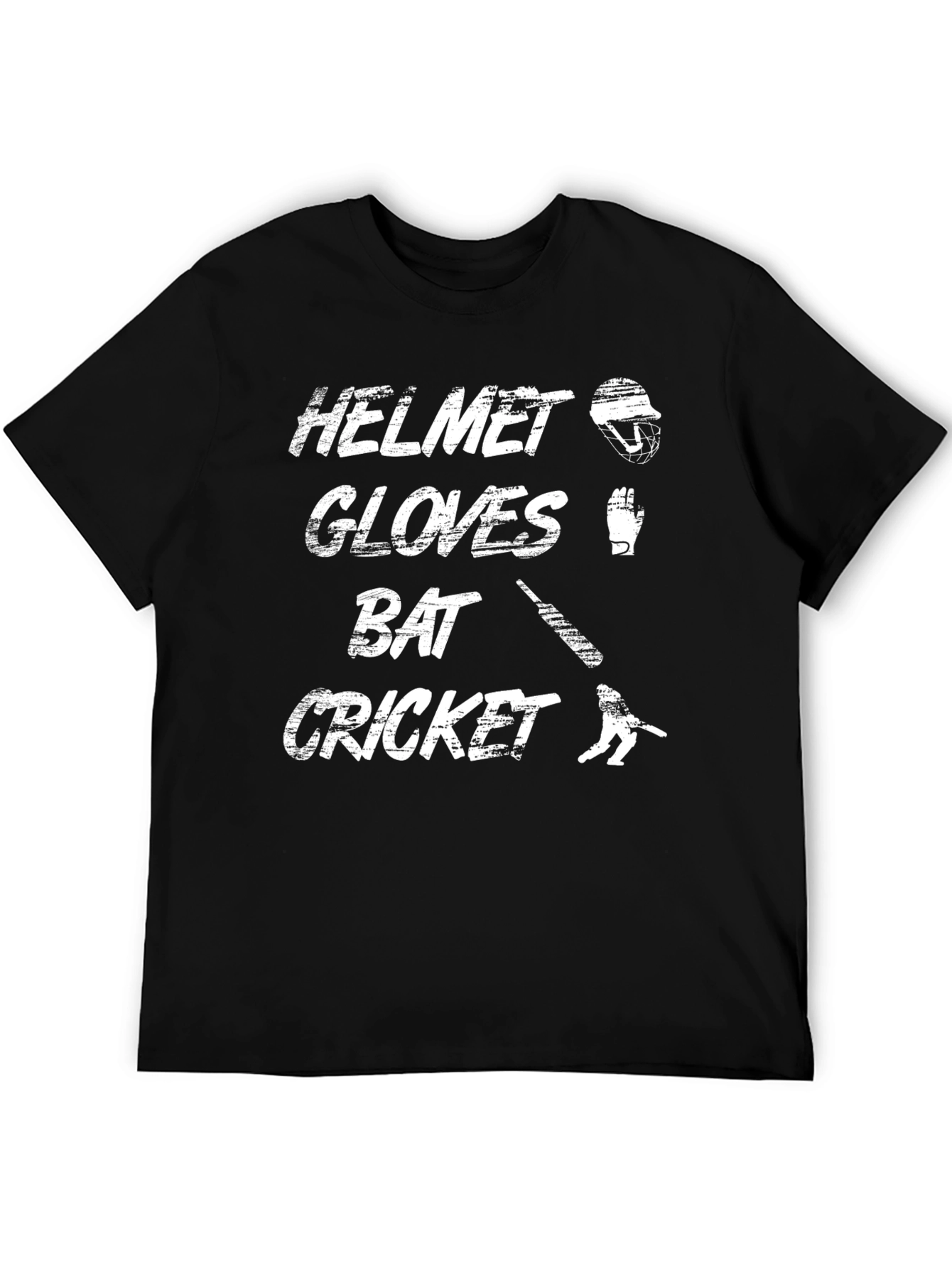 Cricket Helmet Gloves Bat Black T-Shirt