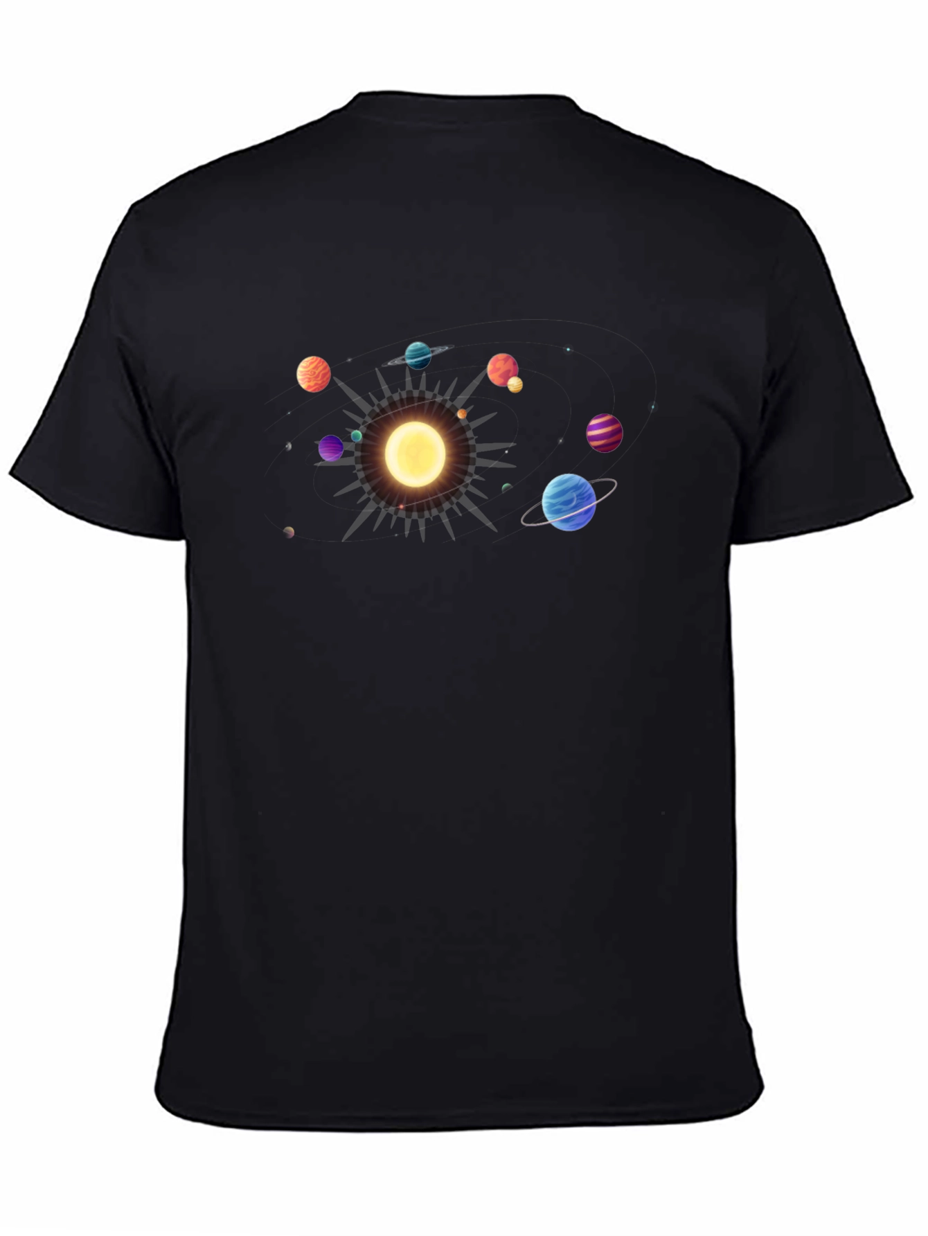 Solar System Graphic Tee - Black Cotton Casual Shirt