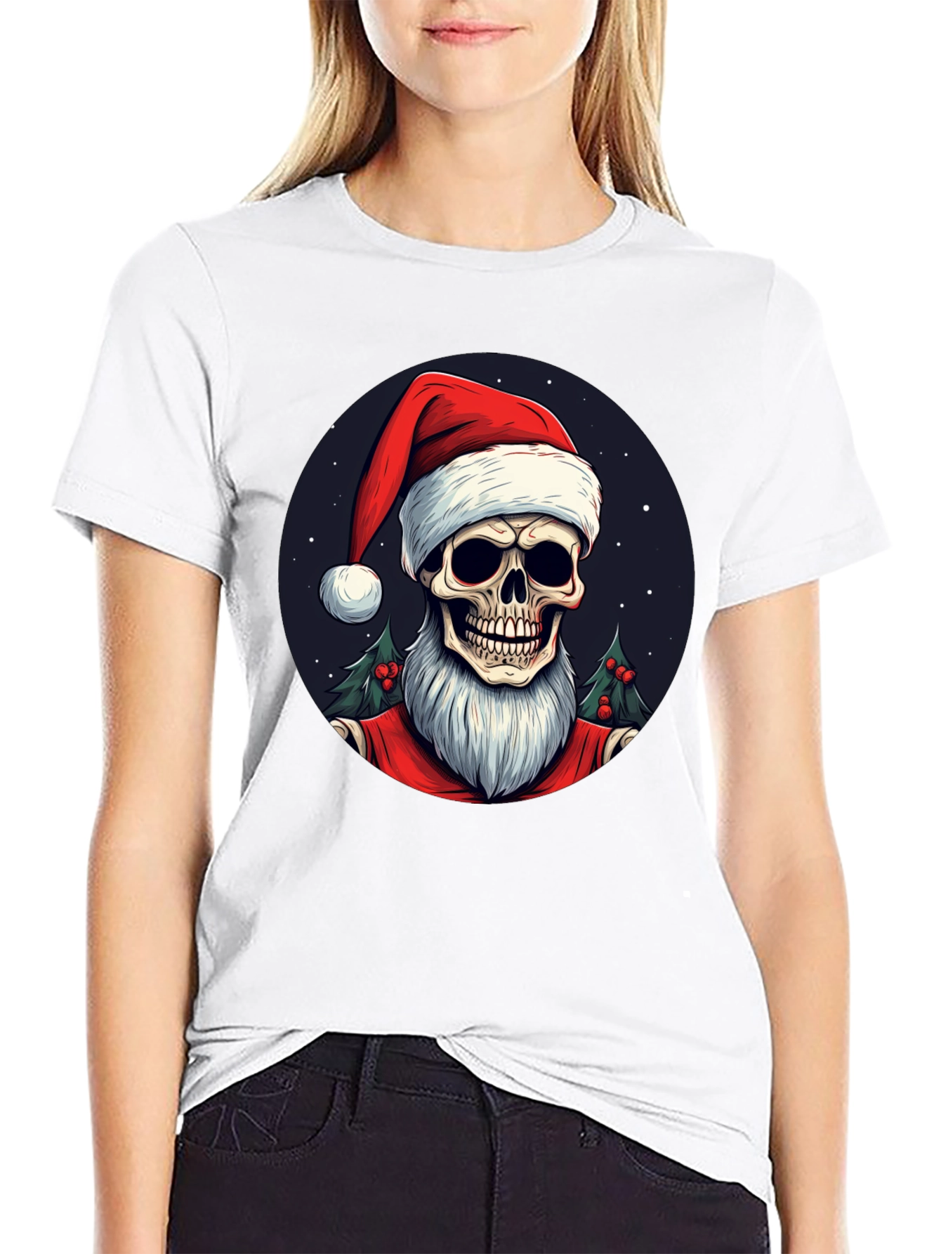 Skull Santa Graphic Tee - Holiday Humor