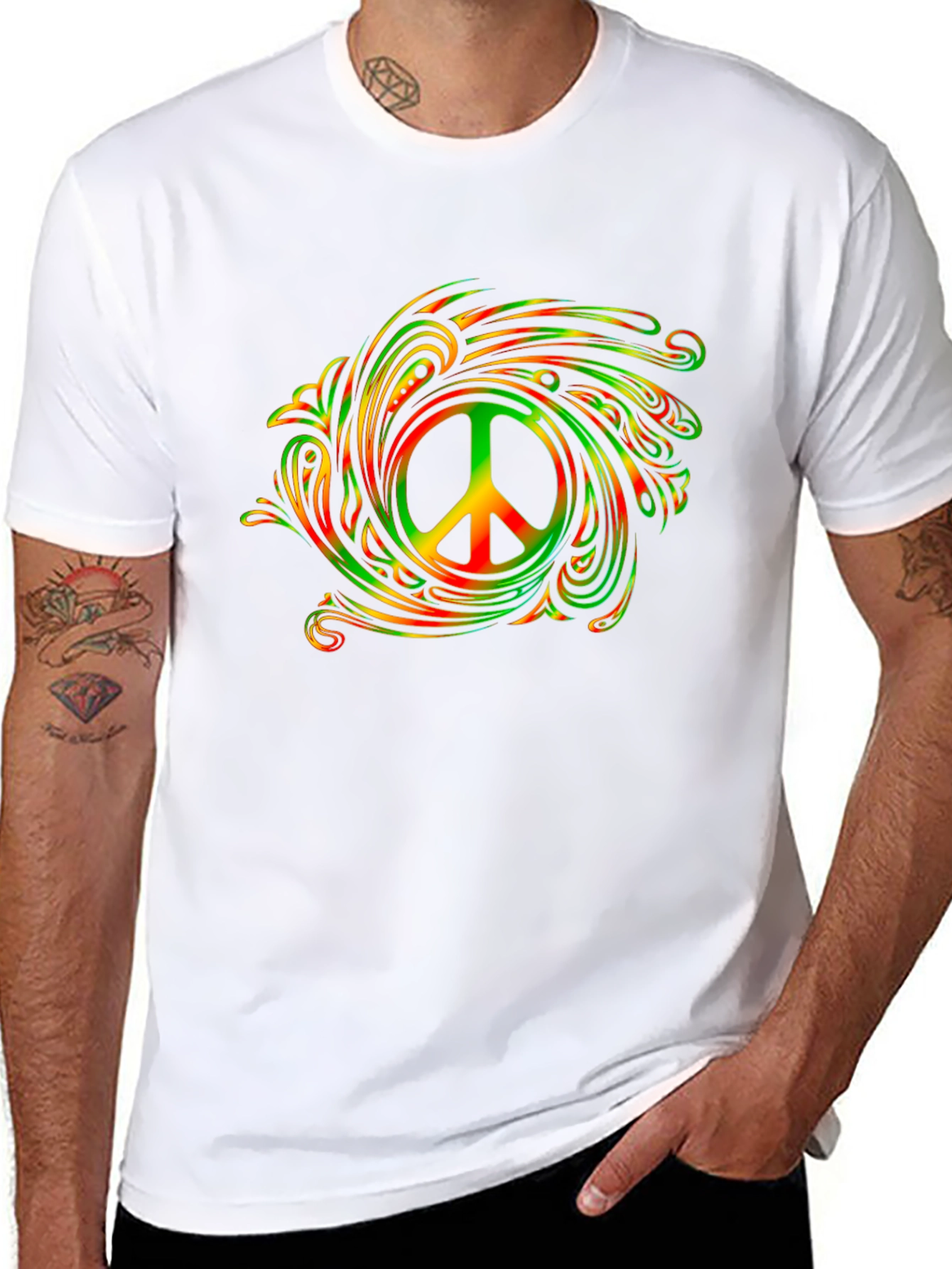 Rasta Peace Sign Graphic Tee - Mens Black T-Shirt
