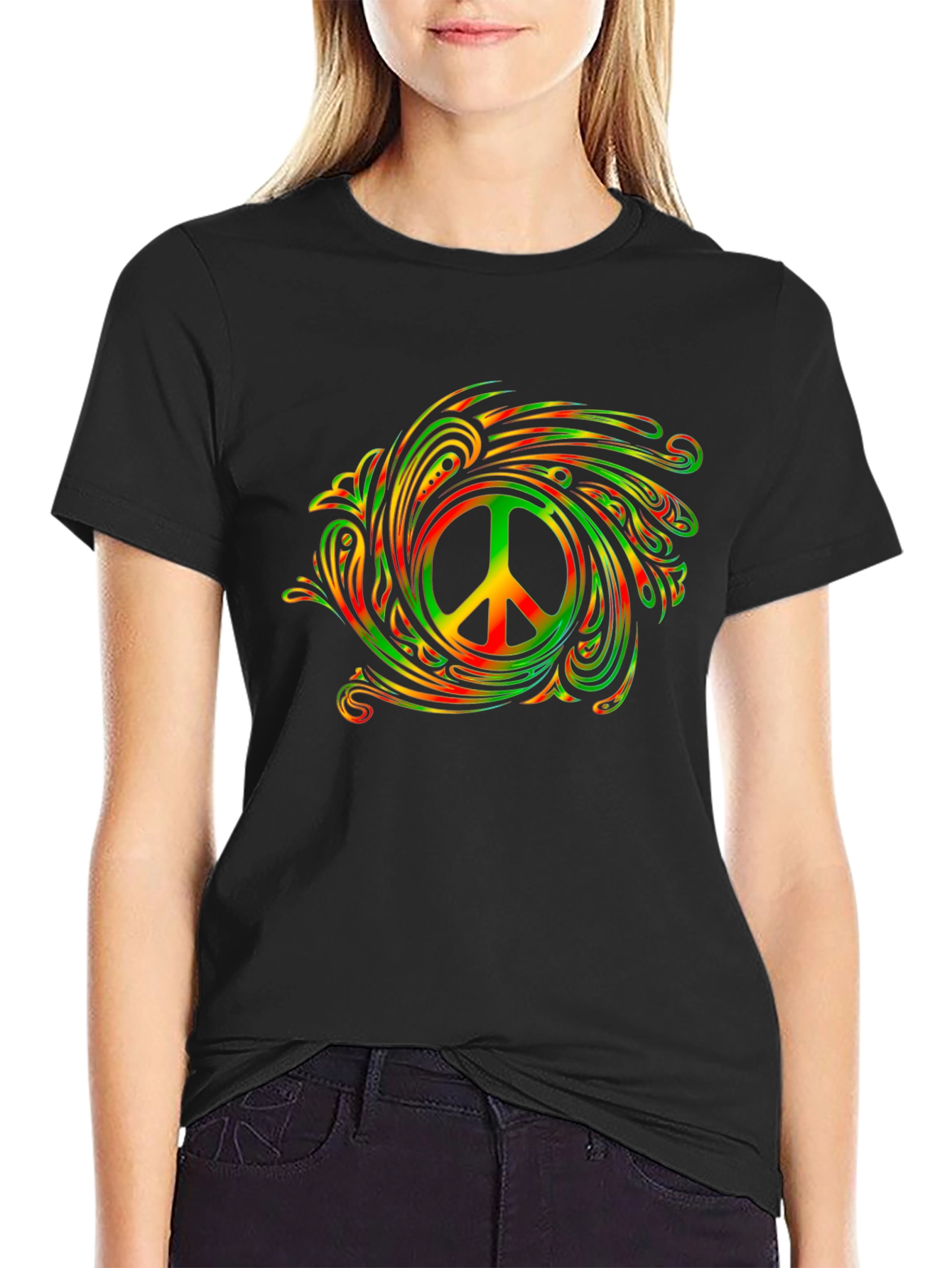 Rasta Peace Sign Graphic Tee - Mens Black T-Shirt