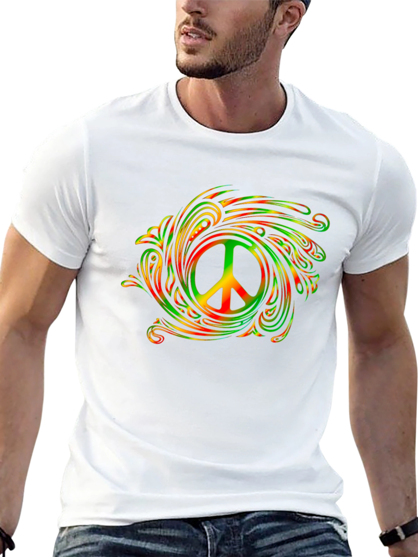 Rasta Peace Sign Graphic Tee - Mens Black T-Shirt