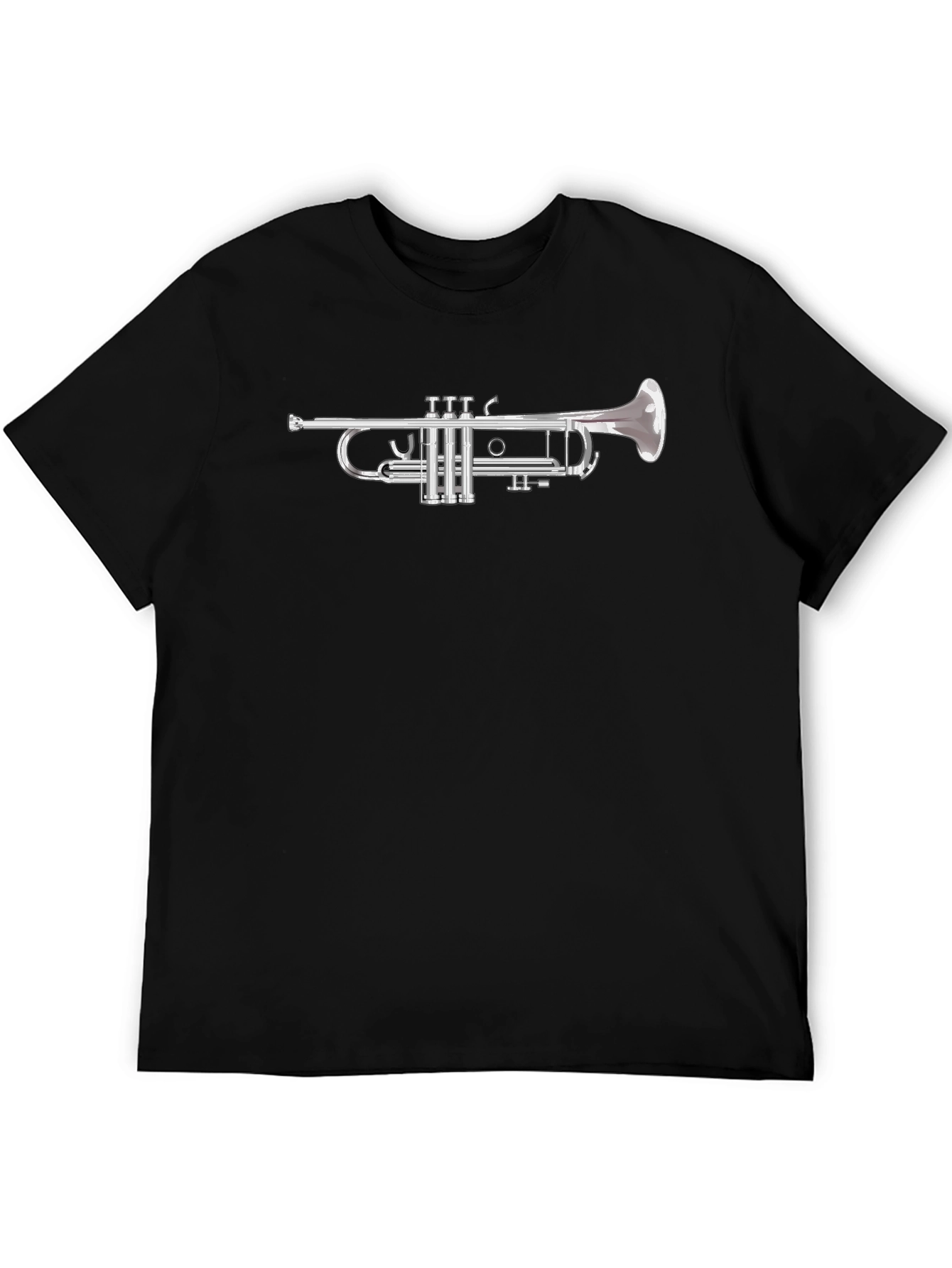 Black T-Shirt with Silver Trumpet Graphic