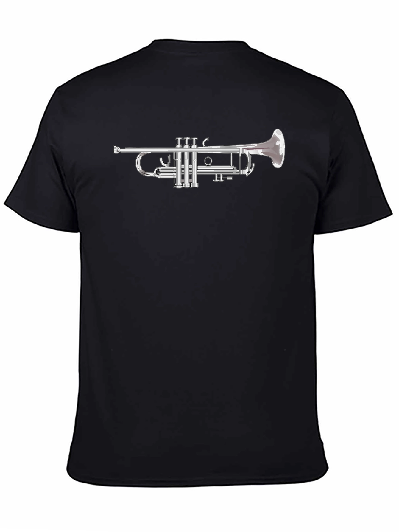 Black T-Shirt with Silver Trumpet Graphic