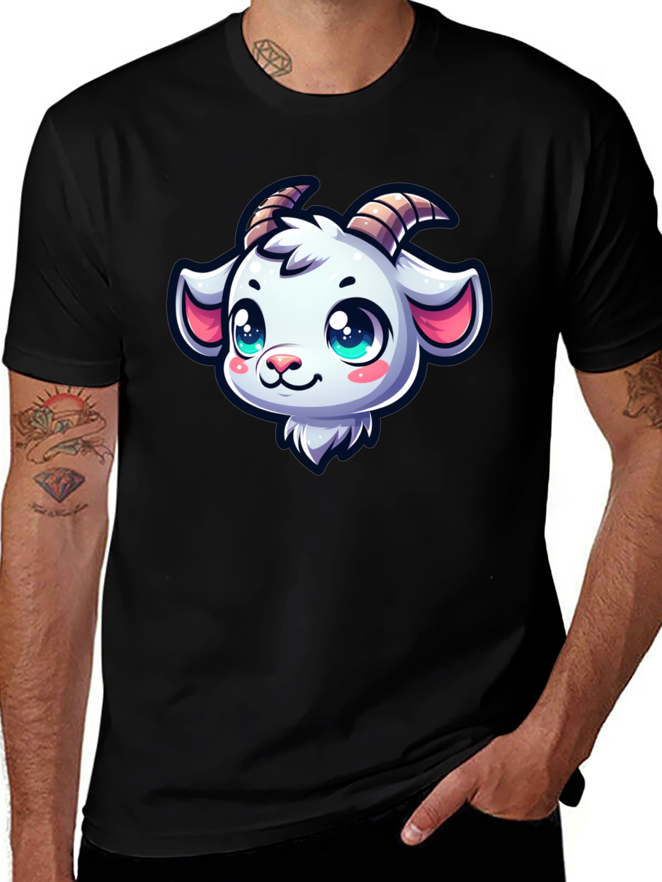 Goat Head Cartoon Black T-Shirt