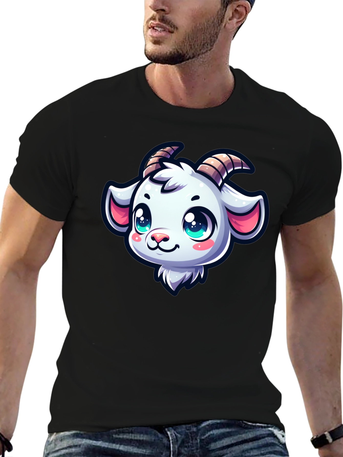 Goat Head Cartoon Black T-Shirt