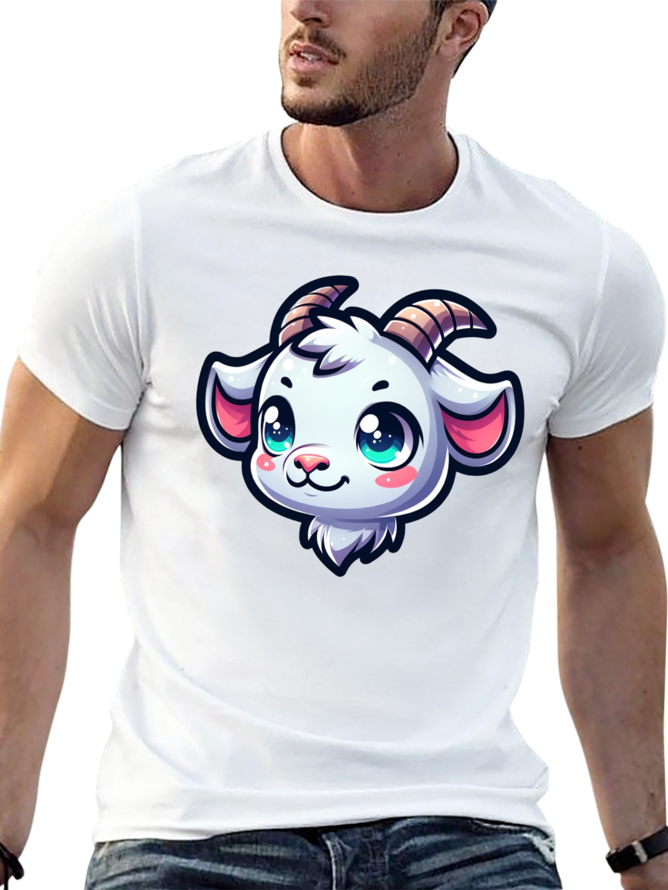Goat Head Cartoon Black T-Shirt