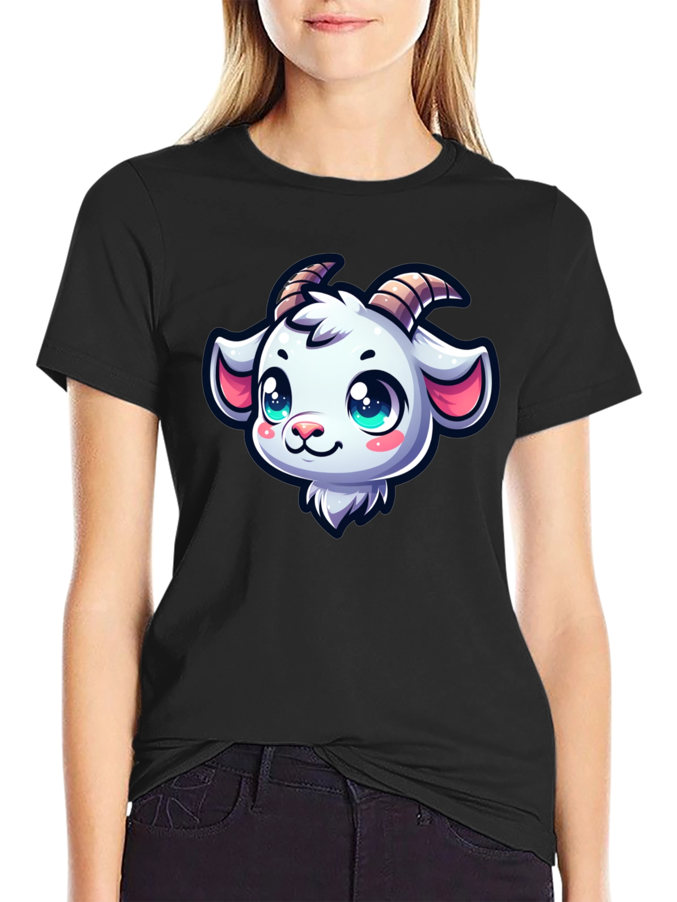 Goat Head Cartoon Black T-Shirt