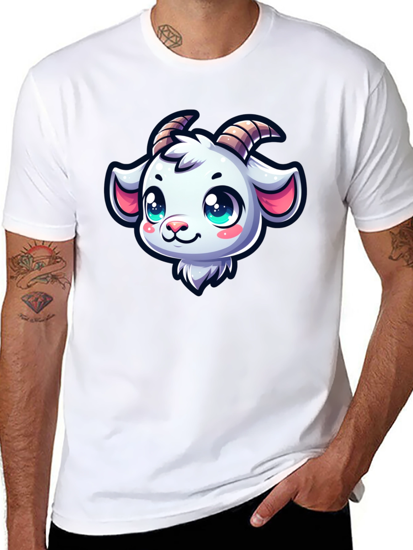 Goat Head Cartoon Black T-Shirt