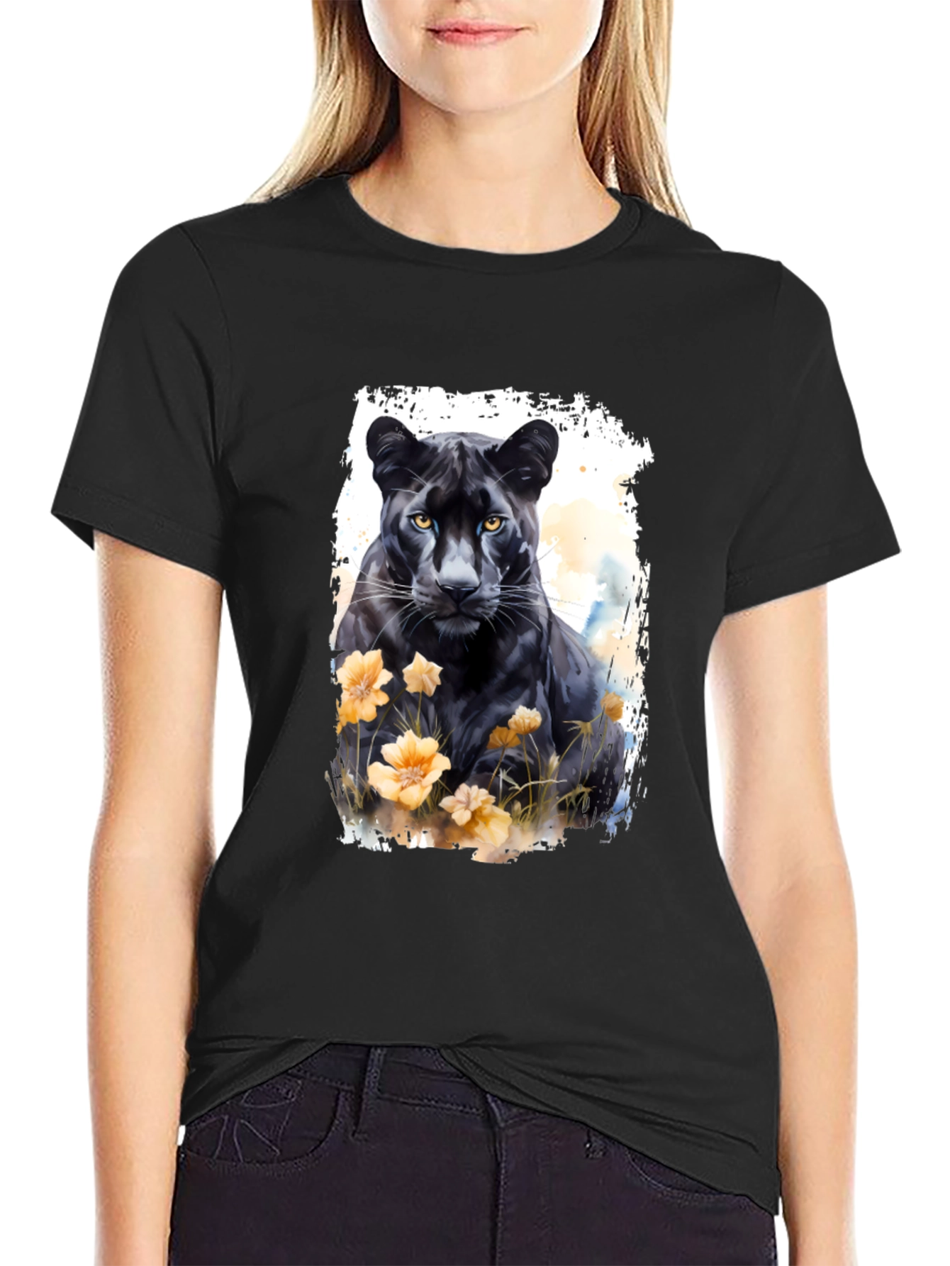 Black Panther Floral Graphic Tee - Mens Fashion