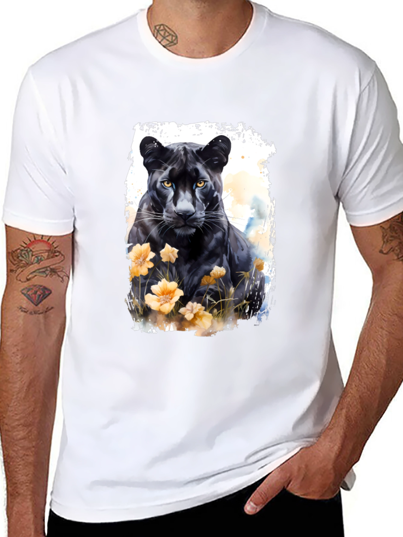Black Panther Floral Graphic Tee - Mens Fashion