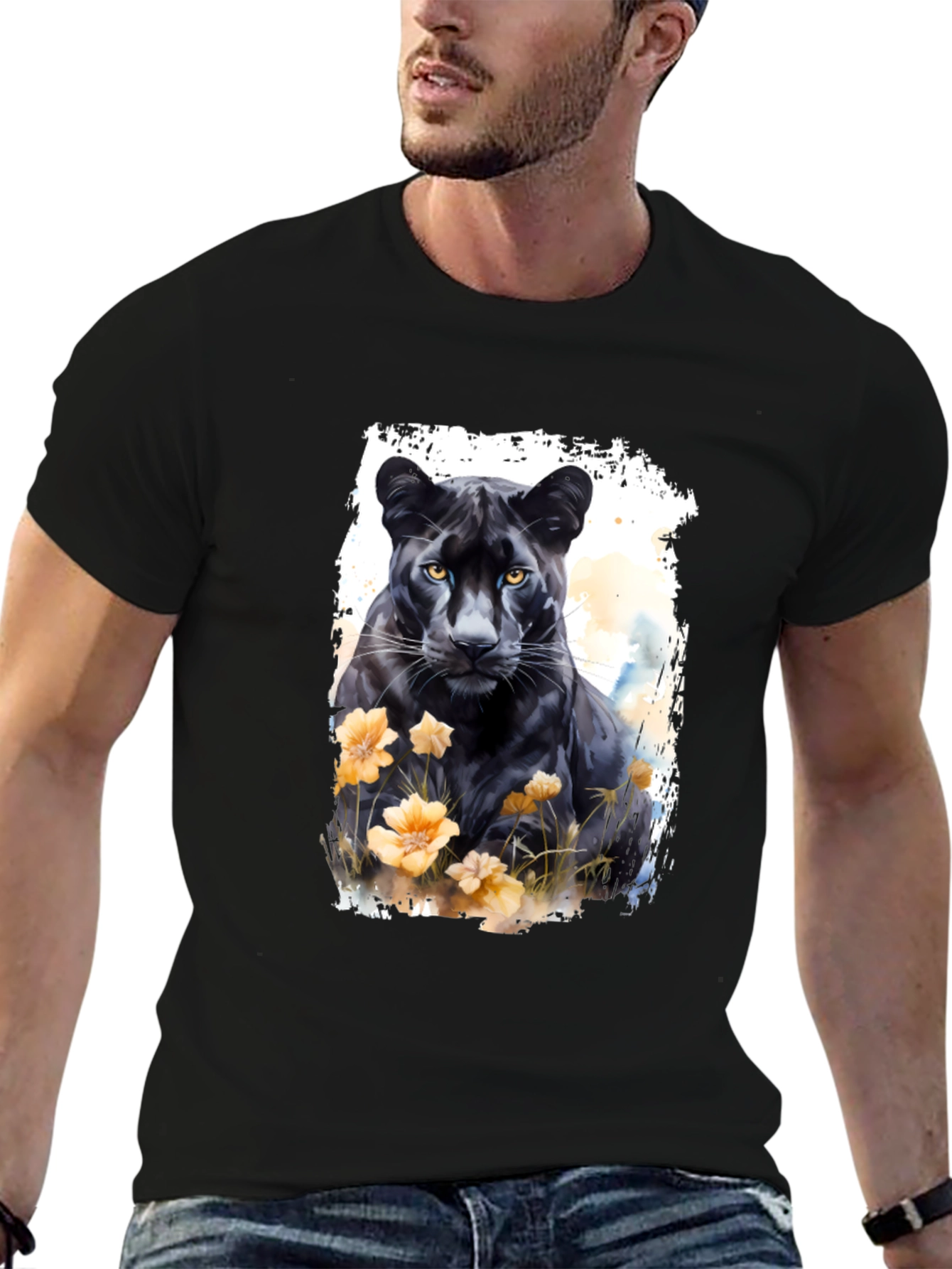 Black Panther Floral Graphic Tee - Mens Fashion