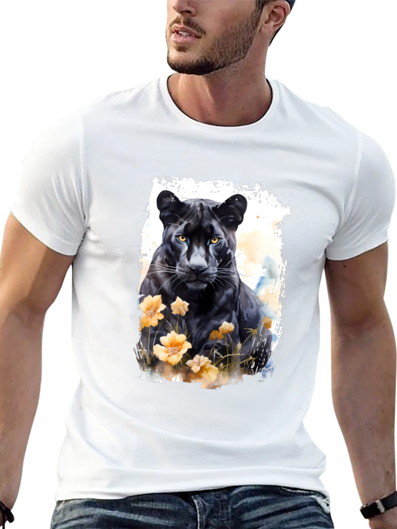 Black Panther Floral Graphic Tee - Mens Fashion