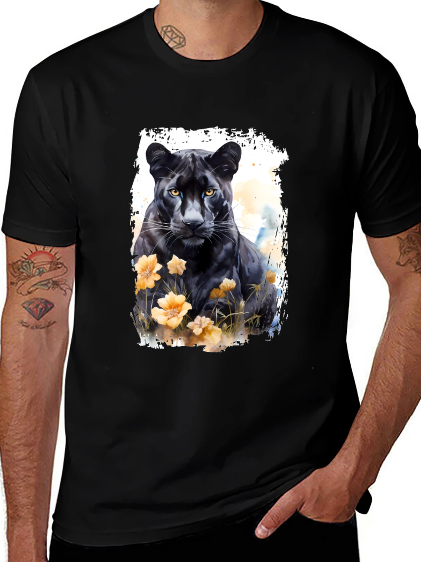 Black Panther Floral Graphic Tee - Mens Fashion