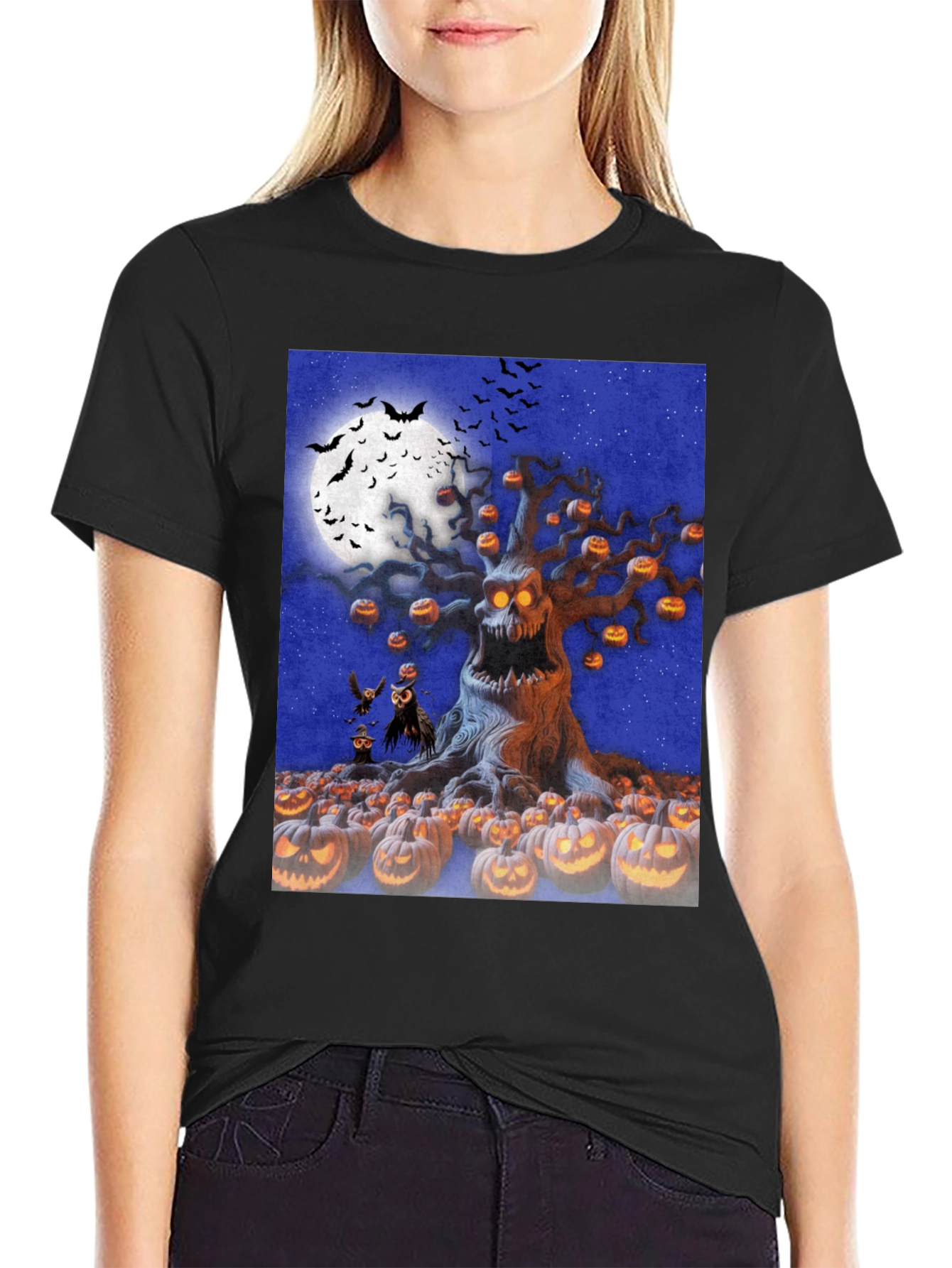 Halloween Tree Graphic Tee - Spooky Season Shirt