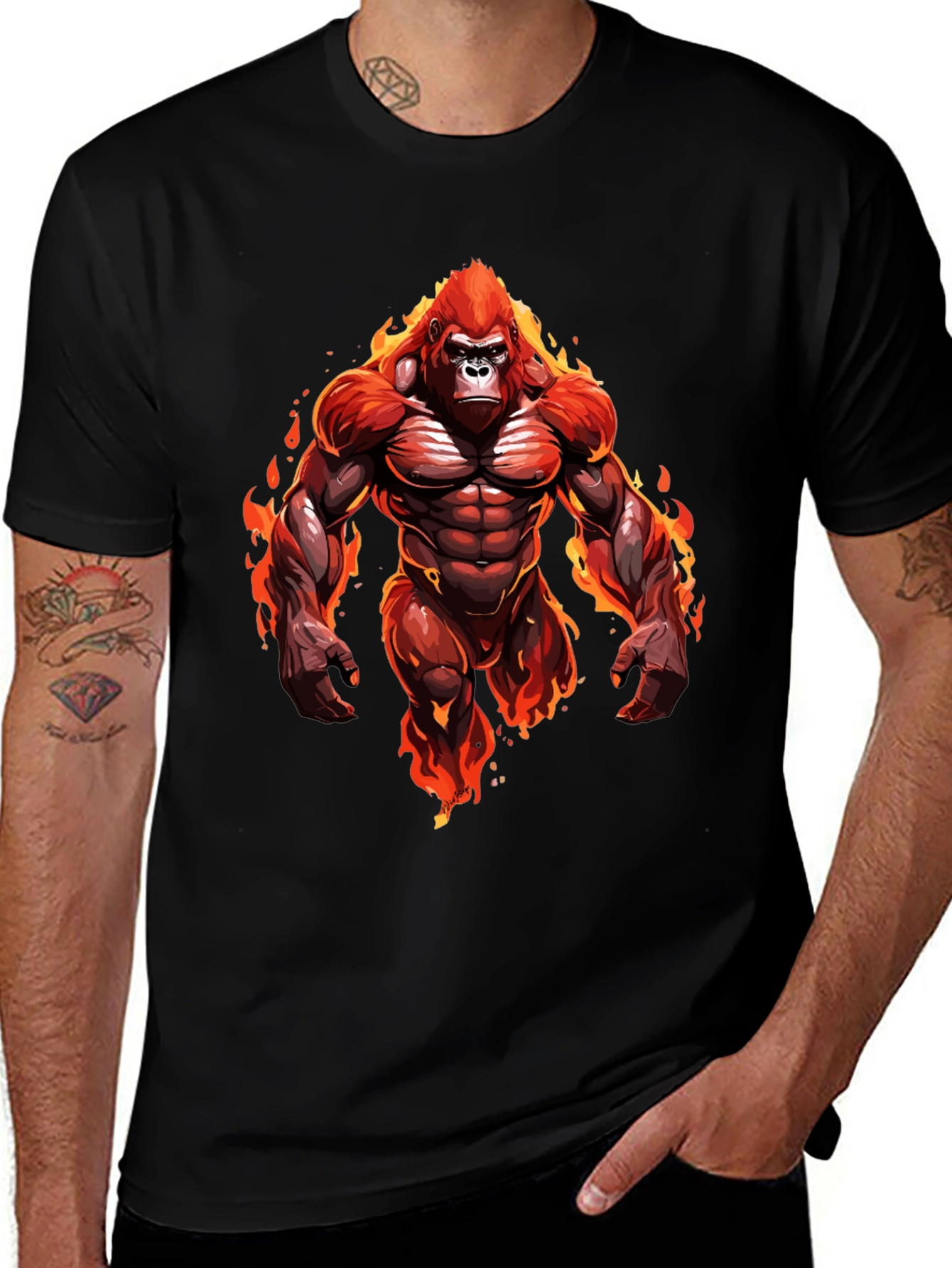 Fiery Gorilla Graphic Tee - Bold Black T-Shirt