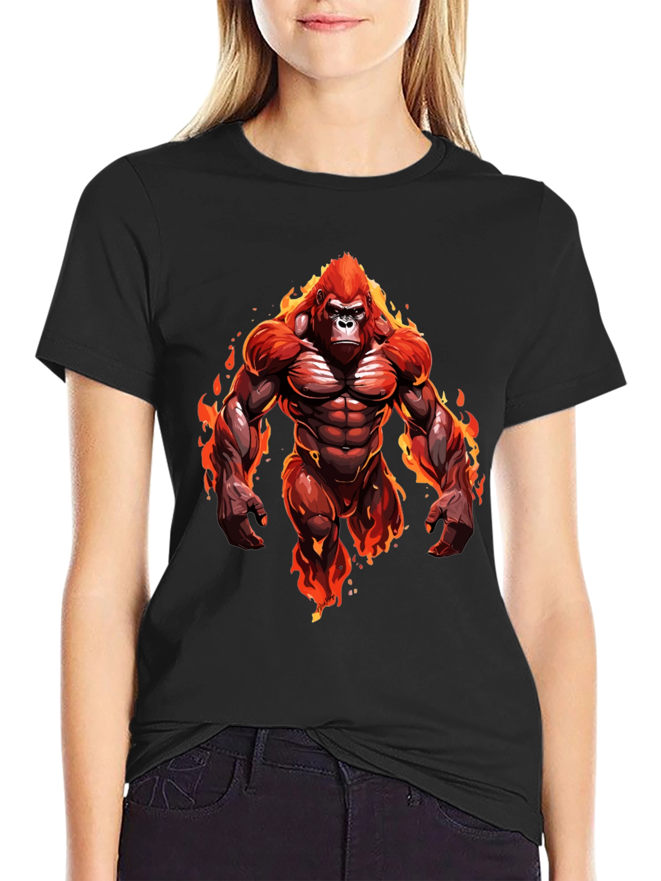 Fiery Gorilla Graphic Tee - Bold Black T-Shirt