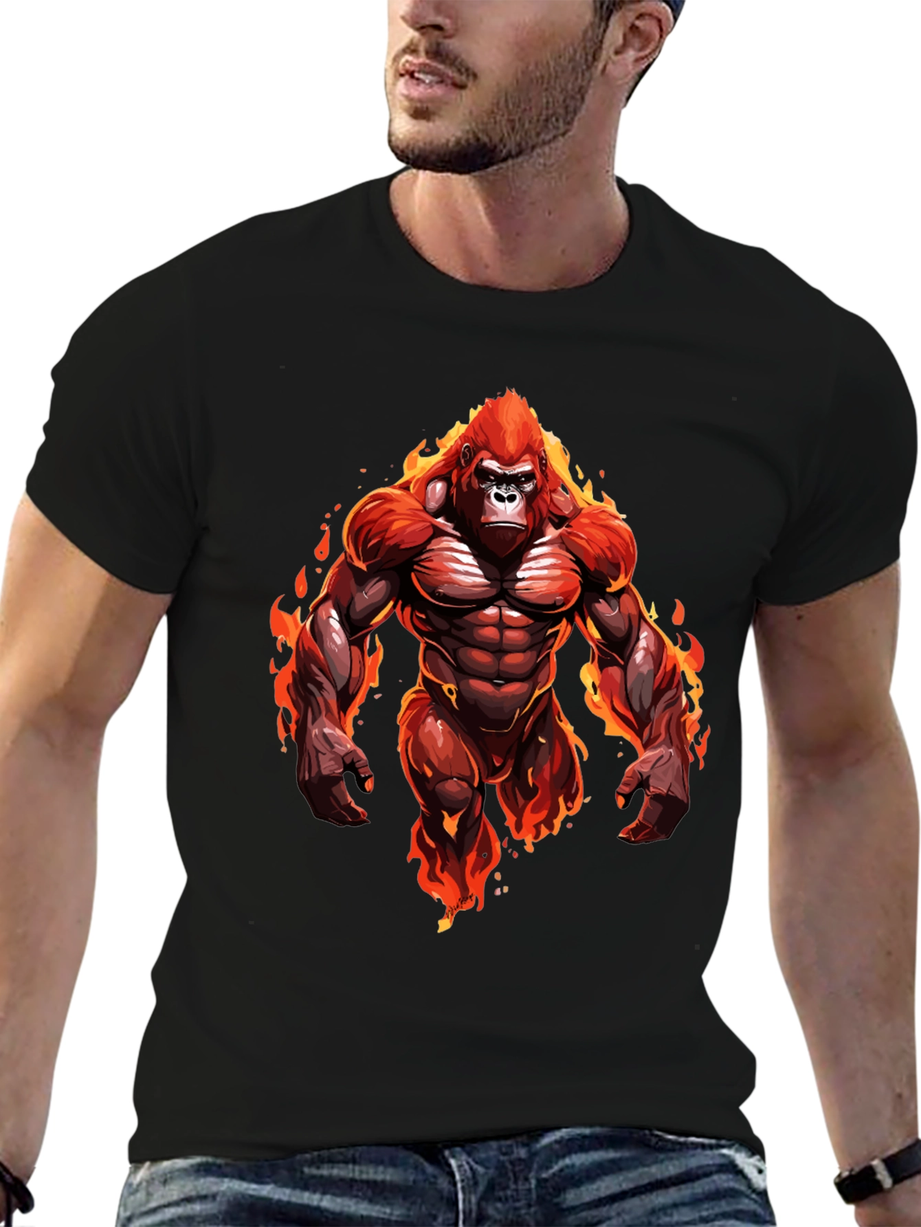 Fiery Gorilla Graphic Tee - Bold Black T-Shirt