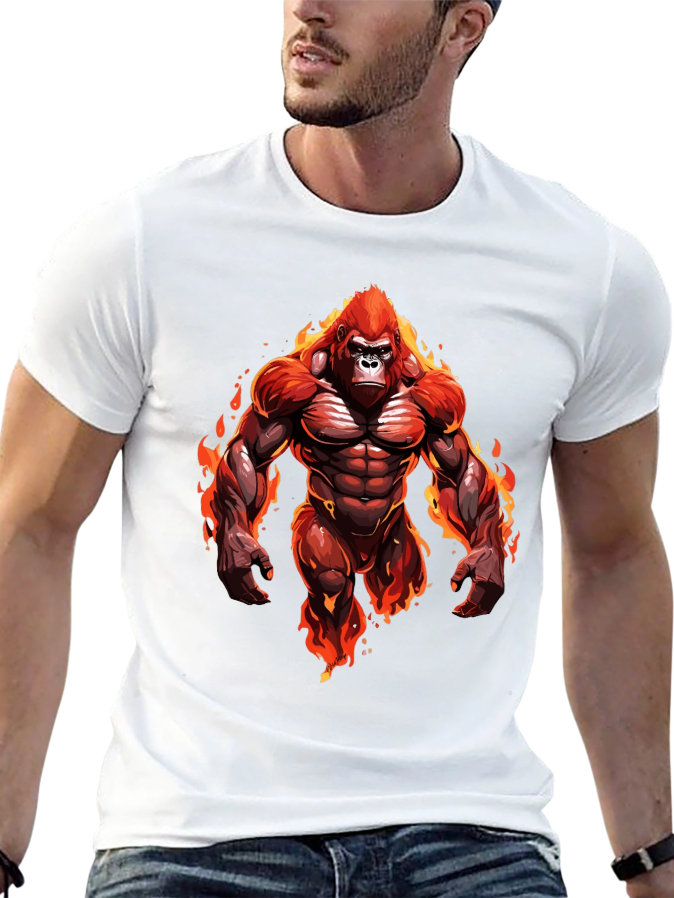 Fiery Gorilla Graphic Tee - Bold Black T-Shirt