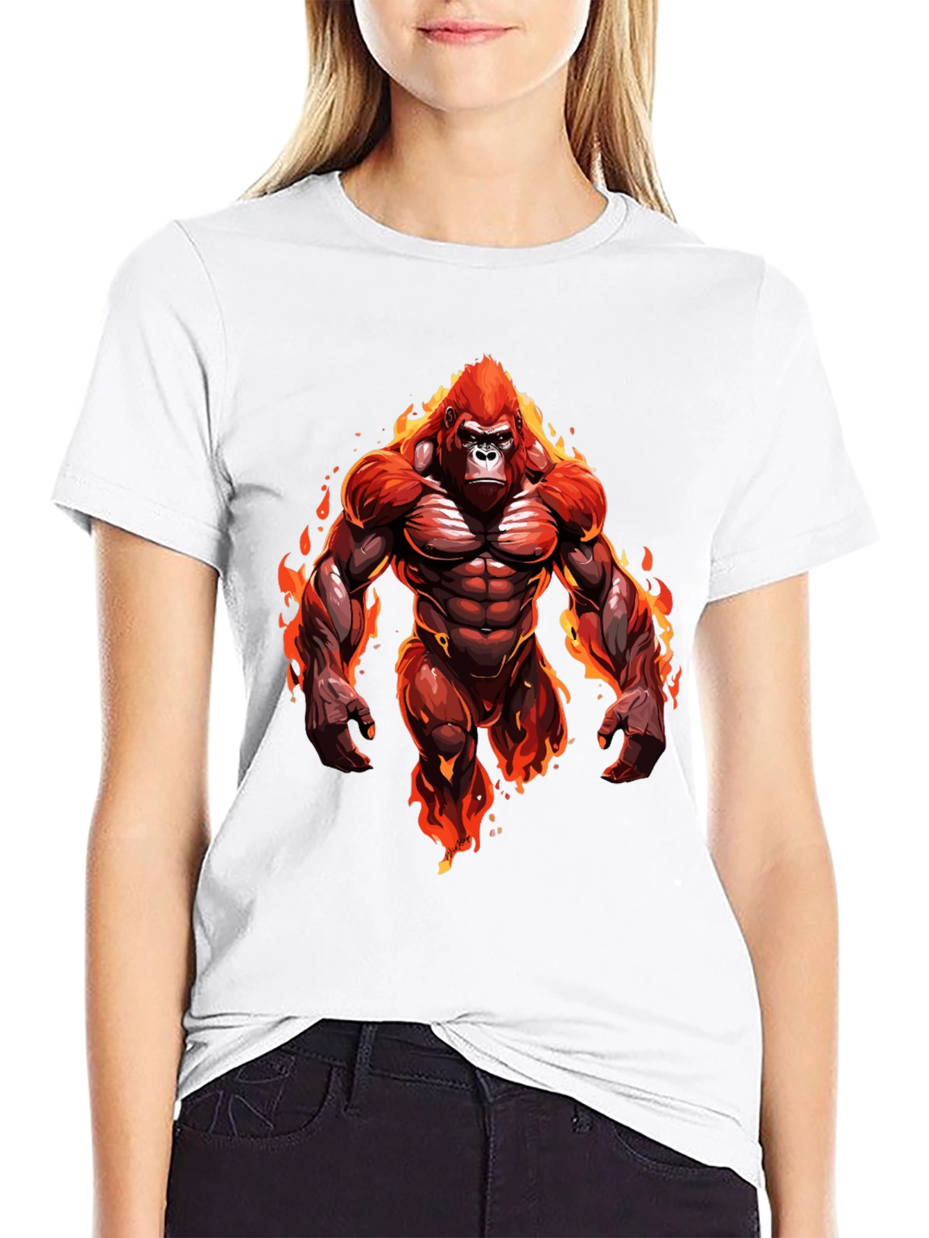 Fiery Gorilla Graphic Tee - Bold Black T-Shirt